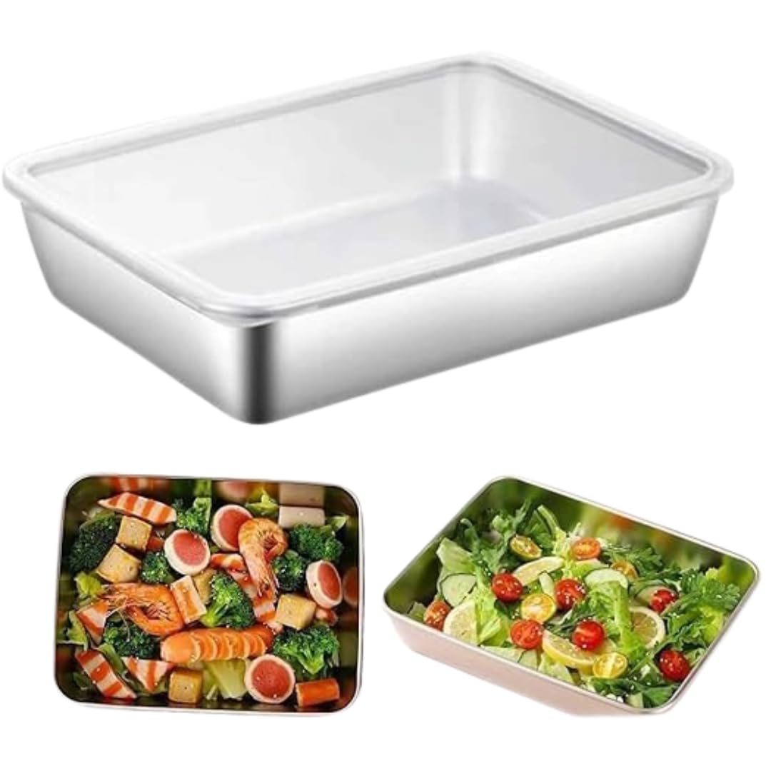 Stainless Steel Food Storage Tray with Transparent Lid – Reusable Airtight Container for Kitchen, Fridge, and Meal Prep (Multipurpose Use) Pack Of 1.-image-37