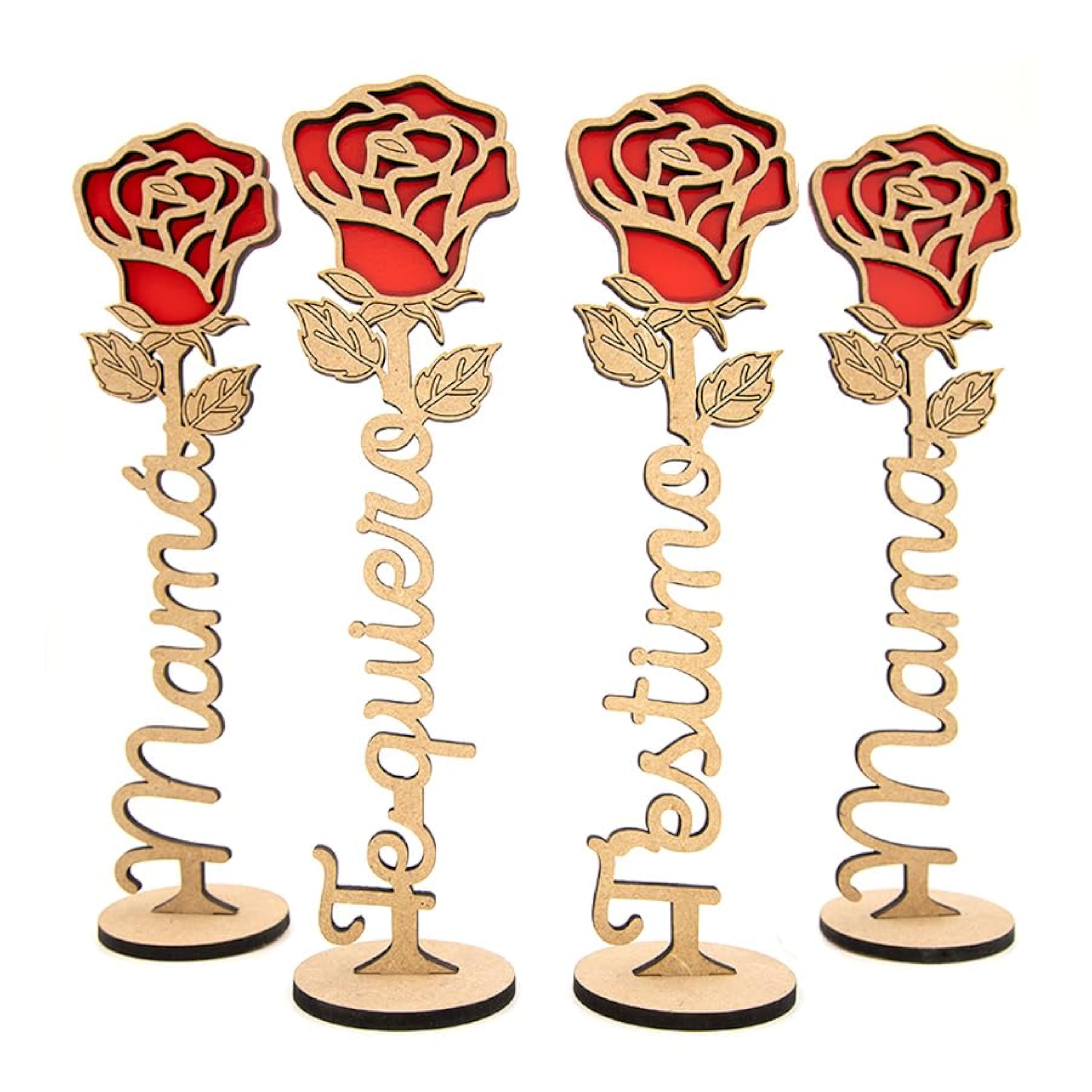 Arluma - Rosa de Madera Personalizada - Regalo Original para Día de la Madre, Sant Jordi, Aniversario - Personalizado con Nombre o Palabra- 25 Cm Roja