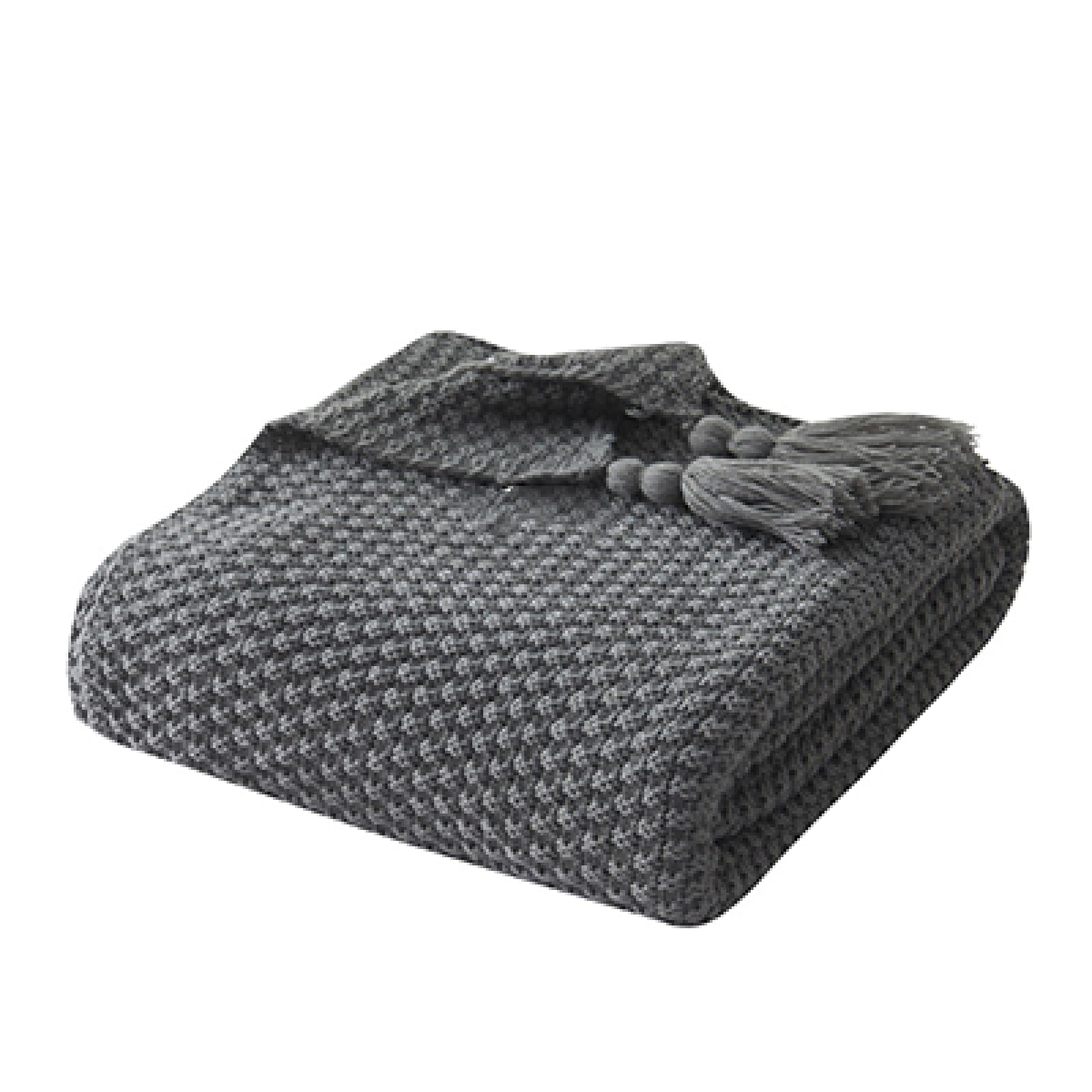 DANETI Thread Blanket with Tassel Solid Beige Grey Coffee Throw Blanket for Bedroom Sofa Home Textile Knitted Blanket 110x240cm(43x94inch) Grey