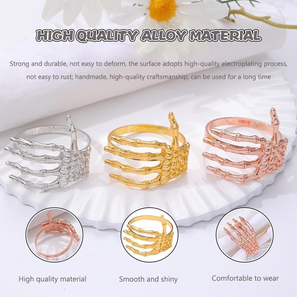 Halloween Serviettenringe - 6 Goldene Skelett-Hände Für Gruselige Tischdeko