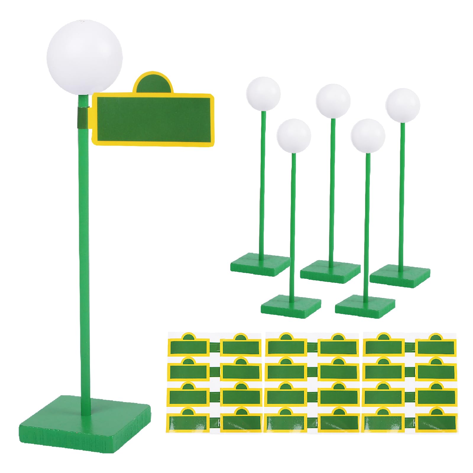 6 Pcs 8'' Street Sign Lamp Post Centerpiece Wooden Lamp Post with 24 Street Party Sign Stickers 3D Ball Shape Street Sign Props for Friends Birthday