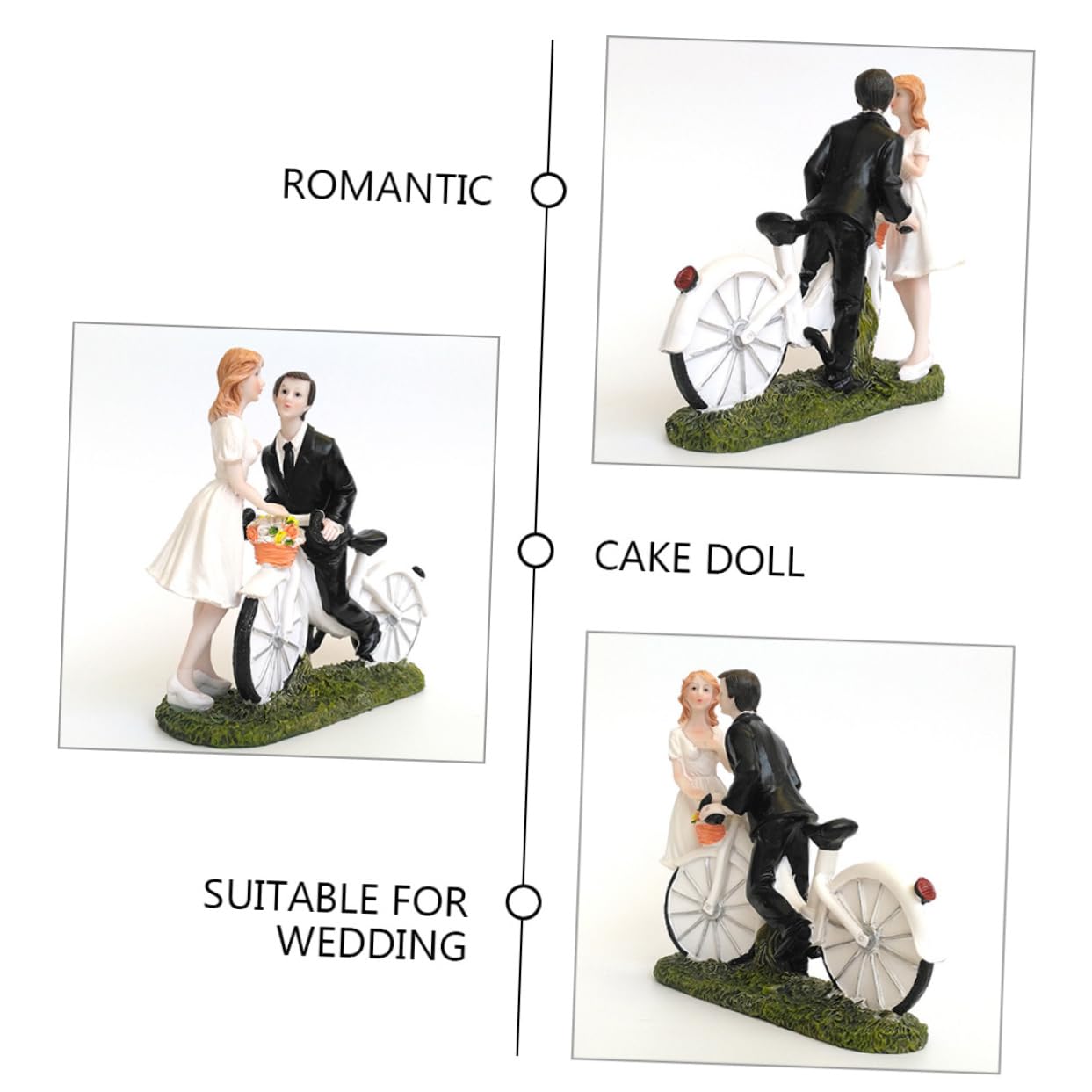 Brautpaar Figur aus Kunstharz für Hochzeitstorten mit Fahrradmotiv | Lebensechte Optik, Sammelobjekt mit Einzigartigem Hochzeitsmotiv, Geeignet für Geburtstage und Feiern