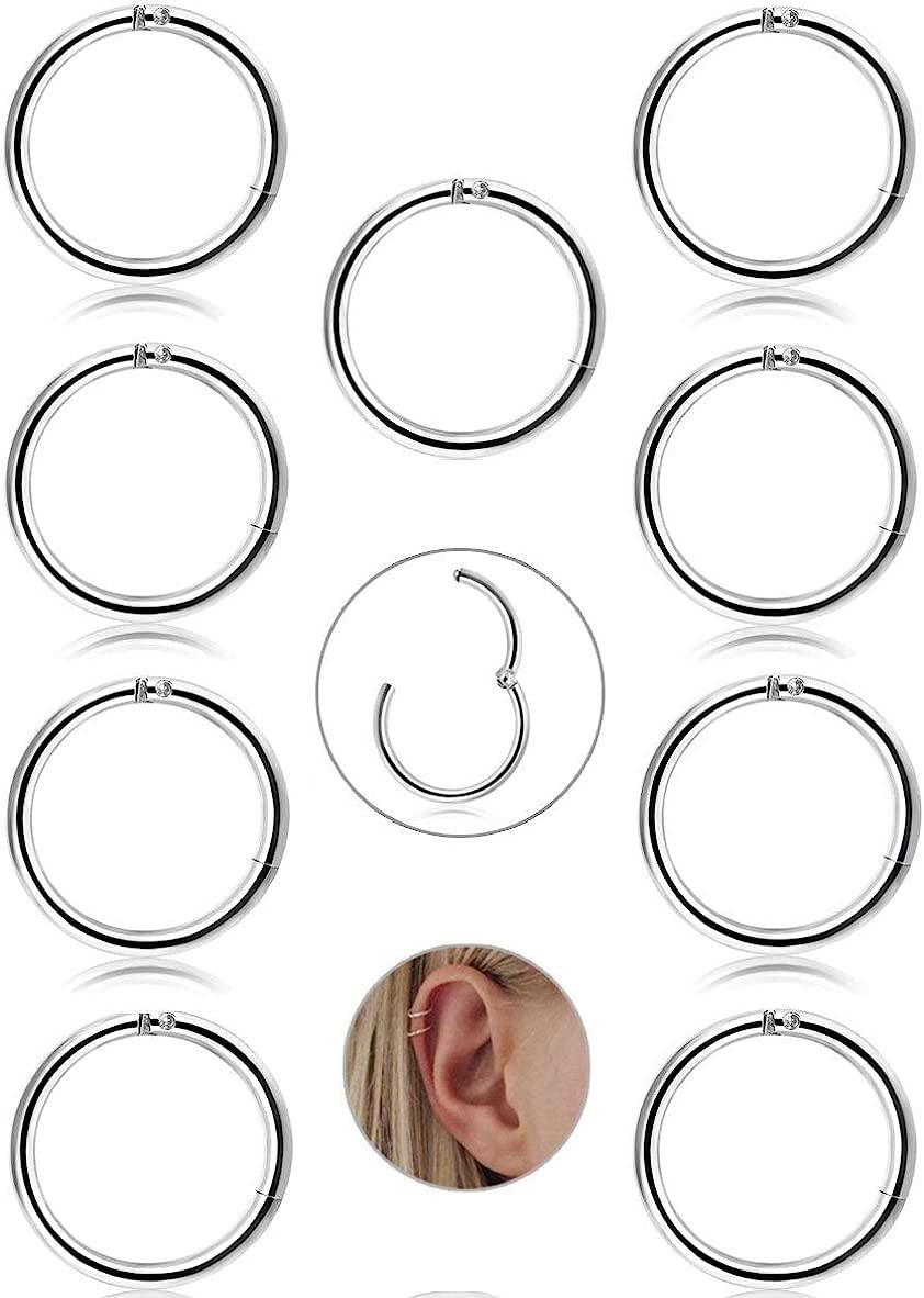 Adramata 9 Piezas 16G Piercing Nariz para Hombres Mujeres, Acero Inoxidable Anillo de aro de Nariz para Mujeres, Cartílago Daith Helix Rook Tragus Body Piercing Jewelry Set