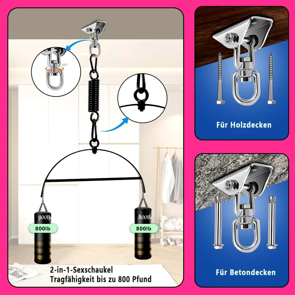 2 in1 Extrem Liebesschaukel Sexschaukel für Decken und Türhängung, Türschaukel Verstellbares Love Swing BDSM Bondage Sexy Schaukel Sexspielzeug für Paare, Belastbar Bis 300kg(Drei Kissen)