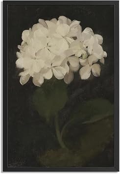 Framed Vintage Wall Art Botanical White Hydrangea Pictures For Aesthetic Room Decor-Retro Painting Canvas Prints Ready To Hang Farmhouse Bedroom Living Bathroom