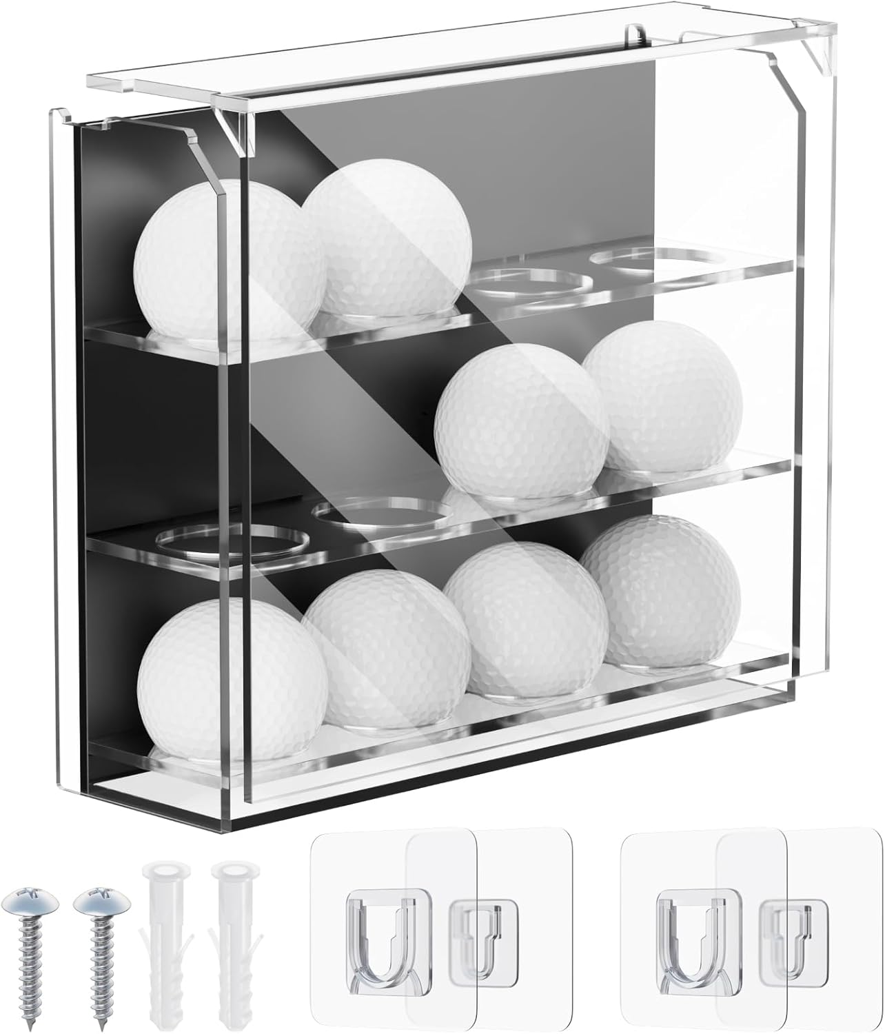 Cosmos Acrylic Golf Ball Display Case Wall Mounted Golfball Holder 3 Layer Clear Showcase Storage Box for 12 Balls, Cabinet Shelf for Collections Memorabilia Display