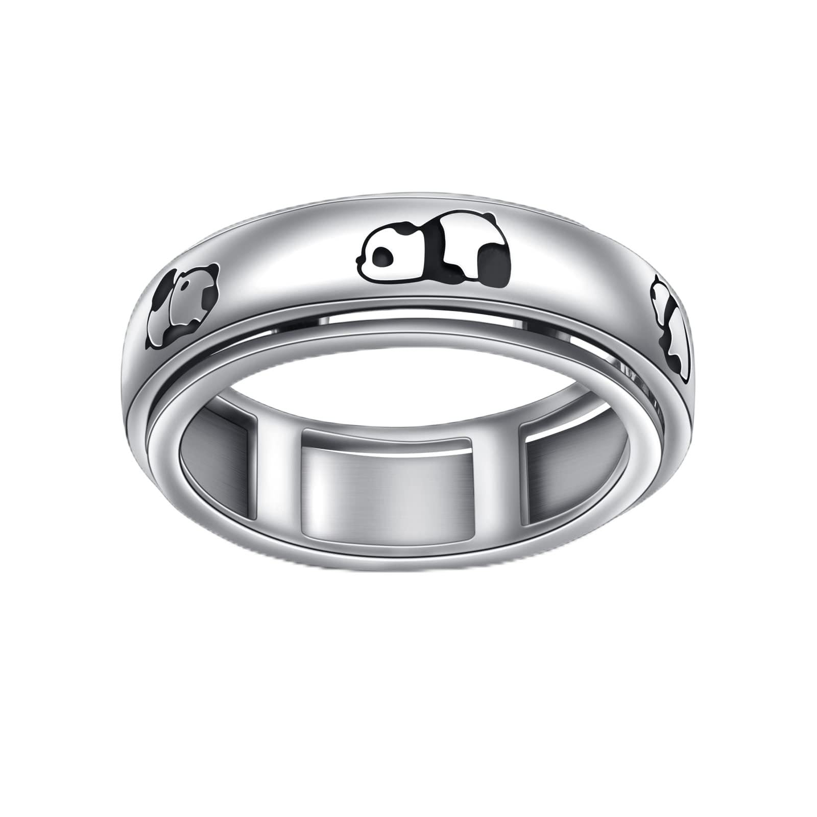 HOOHWE Spinner Rings for Anxiety,S925 Sterling Silver Fidget Anxiety Worry Relieving Boredom ADHD Autism Band Rings for Teen Girls (Panda Rings