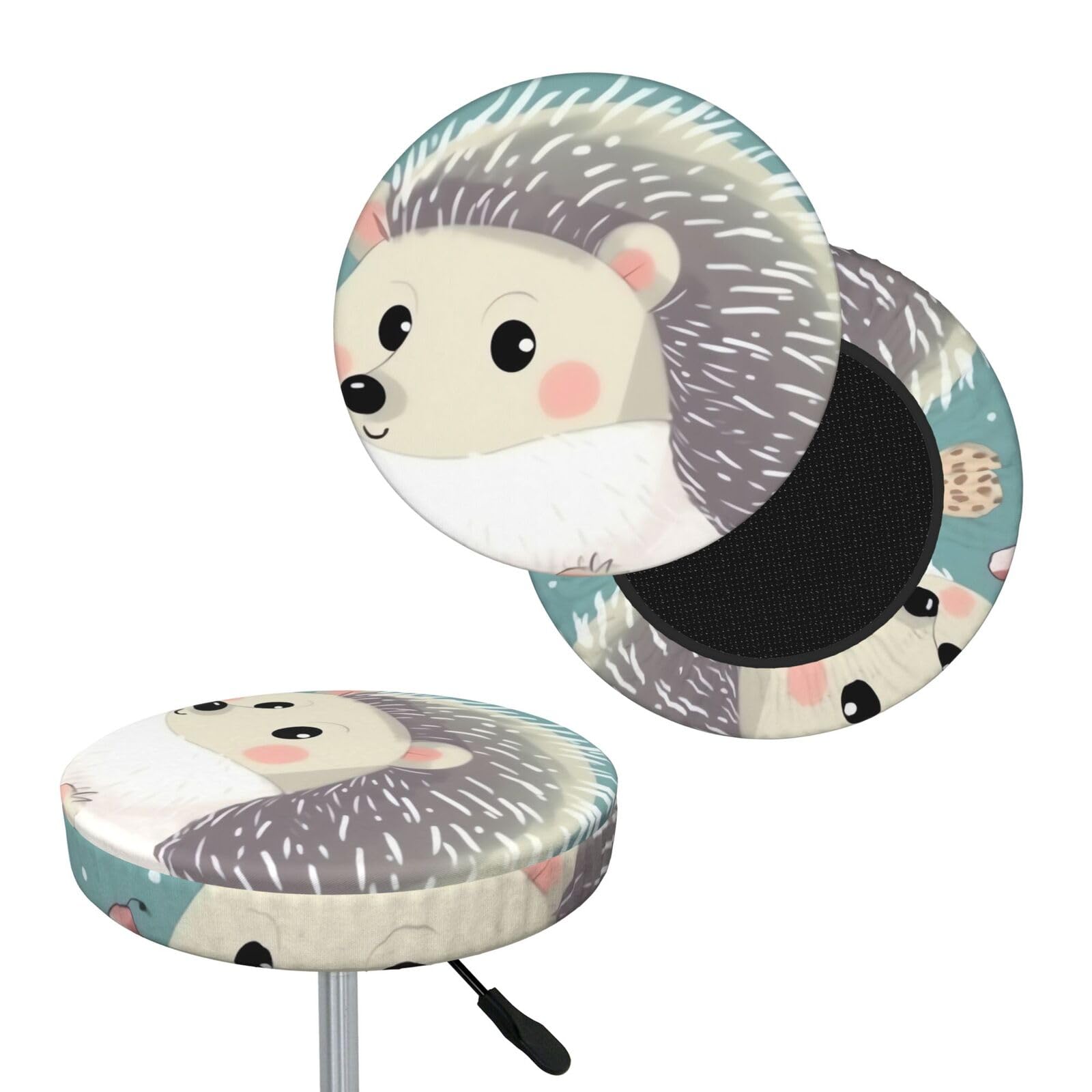 FekiLoot Cute Cartoon Hedgehog Round Bar Stool Covers Stretch Washable Bar Stool Covers Dustproof Slipcover Bar Chair Covers with Elastic Band for Bar Kitchen Living Room Decor 13 Inch
