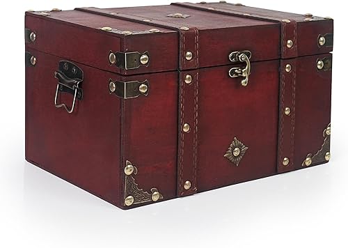 DreamsEden Pequeña caja del tesoro de madera con tapas, baúl de almacenamiento decorativo vintage, cajas de recuerdo de tronco de madera retro para