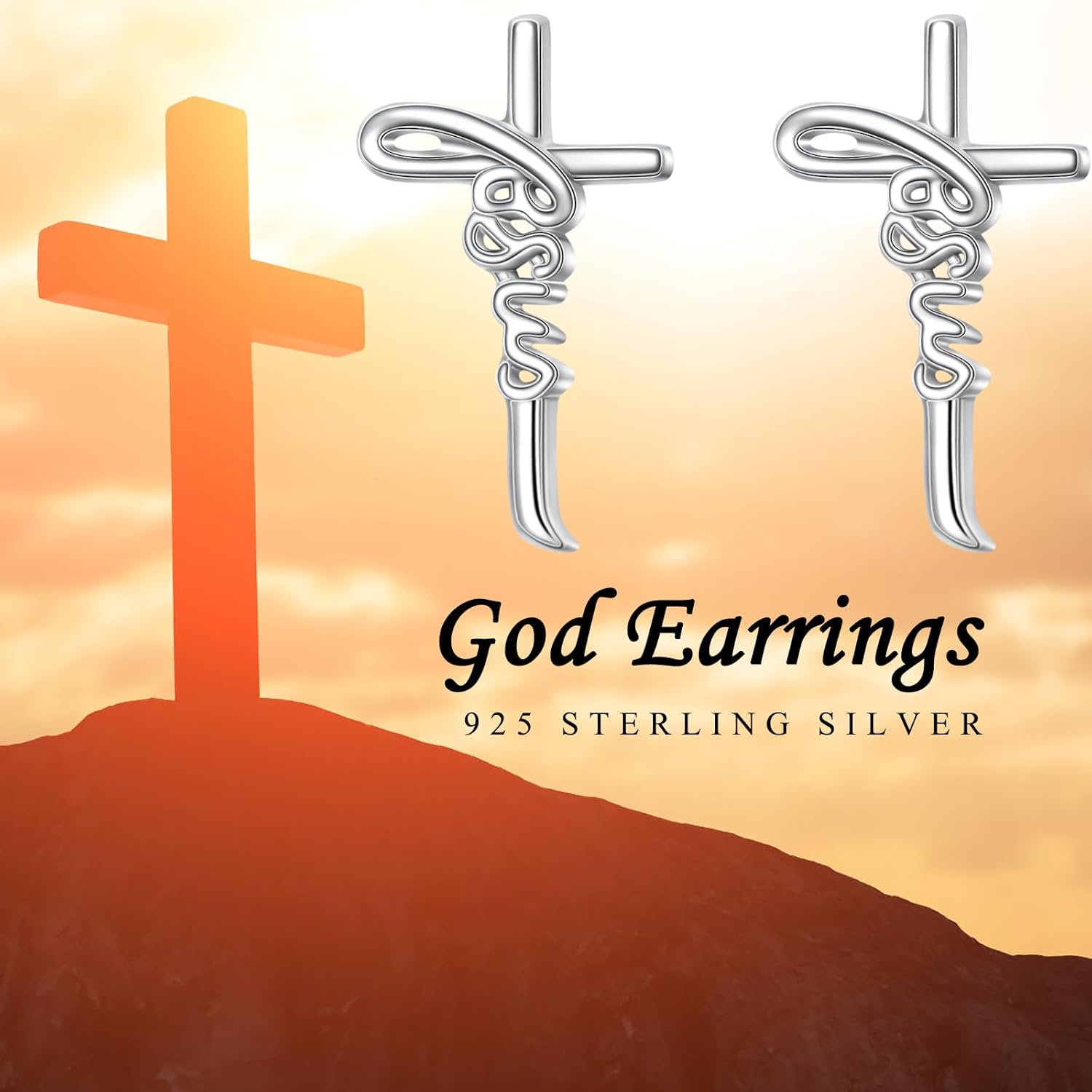 925 Sterling Silver Infinity Love of God Simple Dainty Faith Cross Dangle Earrings Religious Gift for Women