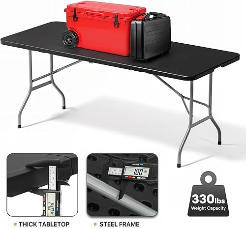 Miniatura 7 de Magshion Mesa plegable de plástico de 6 pies para interiores y exteriores altura ajustable mesa plegable resistente con asa para fiestas patio