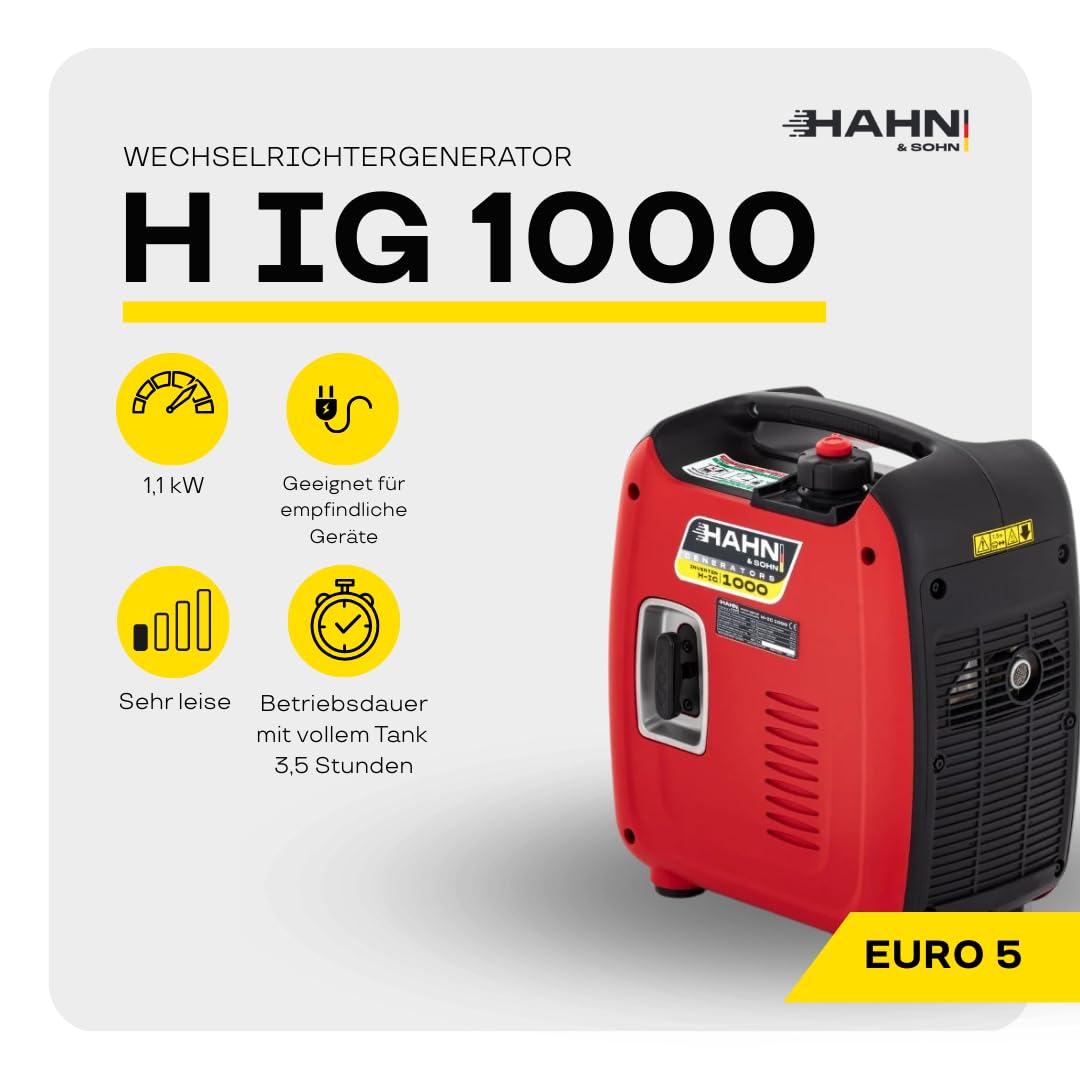 Generador a Gasolina 1,1 kW/230V – Ligero y Portátil con Tecnología Inverter para Dispositivos Sensibles – 3,5 horas – Ideal para Camping, Supervivencia, Trabajos al Aire Libre y Emergencias