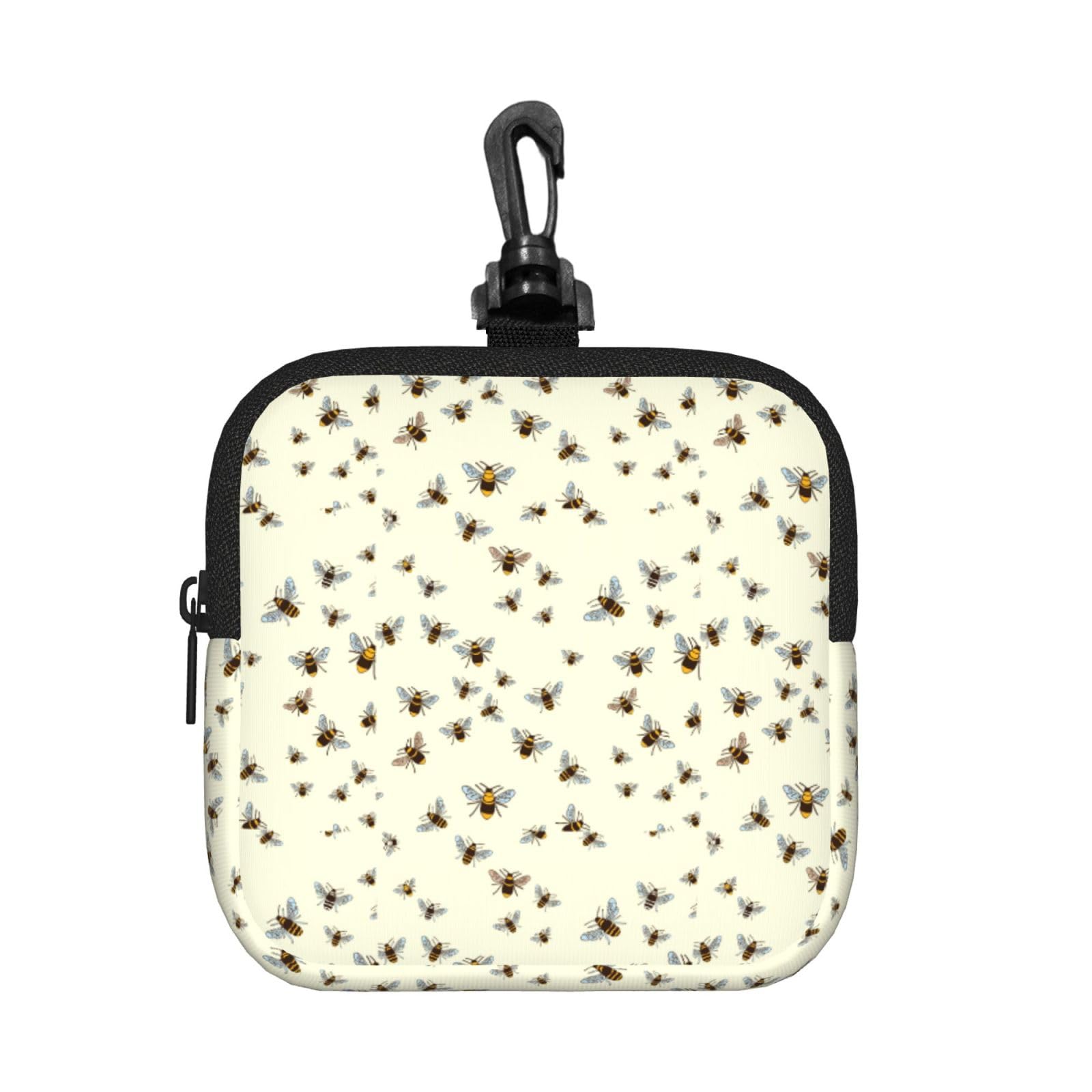 Bee Print Square Storage Bag Travel Toiletry Cosmetic Organizer Pouch Lightweight Reusable