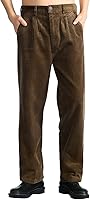 IDEALSANXUN Men's Pleated Corduroy Pants: Straight Leg 100% Cotton Casual Dress Trousers for Fall Winter
