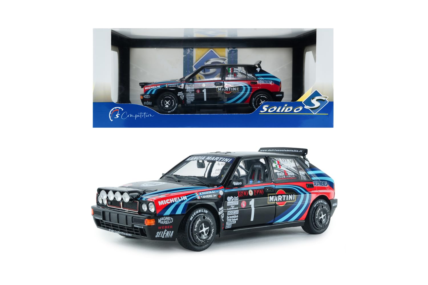 Solido - Lancia Delta HF Integrale M Rally Tribute 1991 1:18 - Modellino Auto Die-Cast da Collezione, in Metallo, Nero, con Base in Plastica, Scatola Finestra