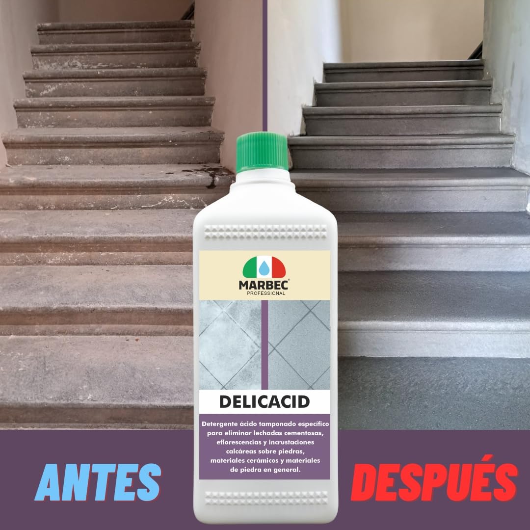 MARBEC DELICACID 5LTx4Uds Ácido tamponado delicado específico para piedras, cerámica y materiales lapídeos incluso delicados