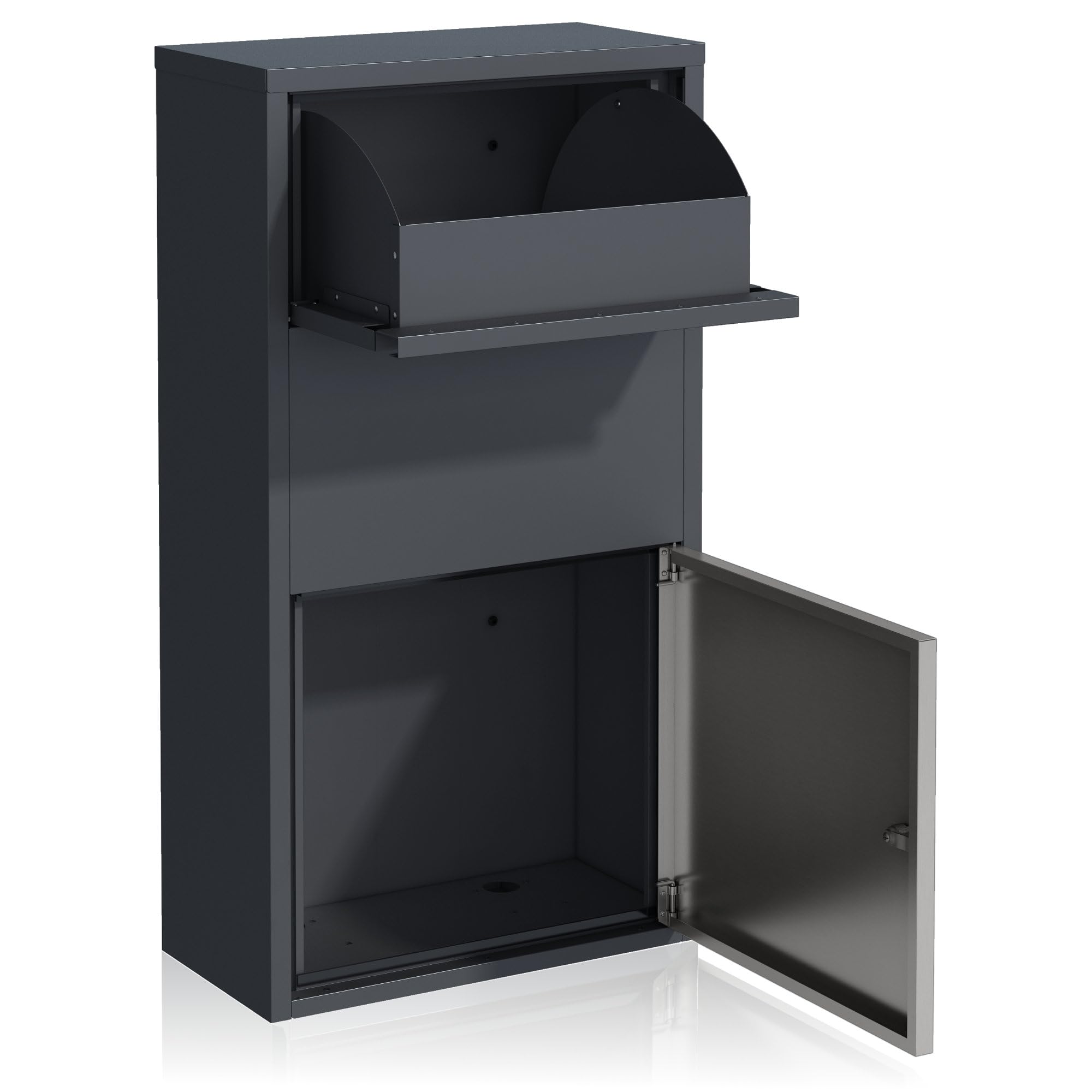 Zelsius Briefkasten mit Paketfach | Edelstahl, Anthrazit RAL 7016 | pulverbeschichteter Stahl | integrierte Rückholsperre | Wandmontage, Bodenmontage | Paketbriefkasten, Paketbox, Parcel Box