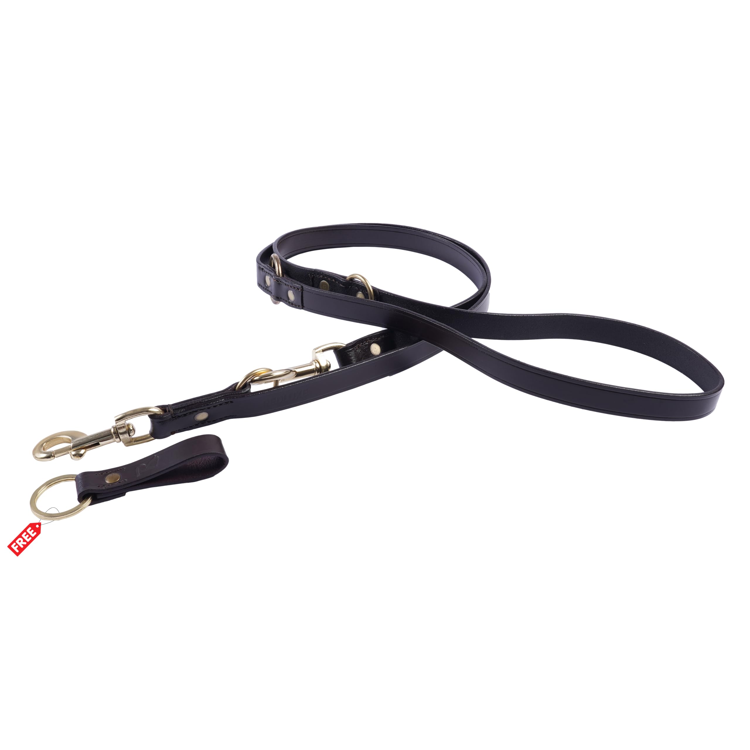 REDLUXE Bridle Leather Dog Lead Police Style Double Chrome/Brass Trigger Hooks | Training Lead | Heavy Duty Genuine Leather Dog Leash for Medium & Large Dogs (Black, 3/4"20mm, Brass)