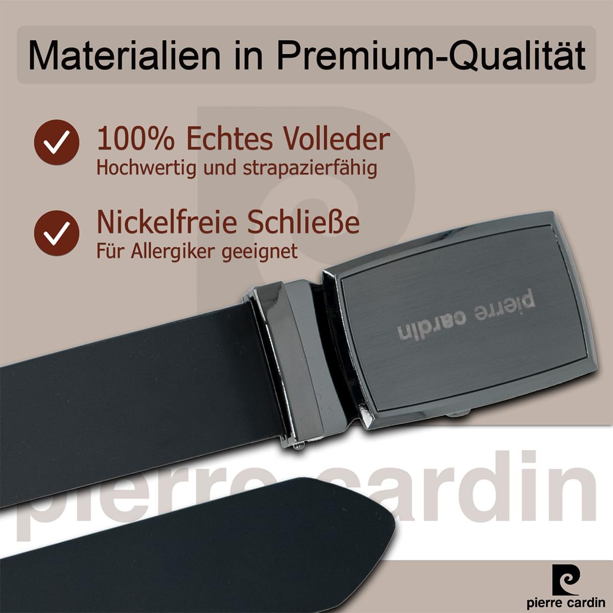 Pierre Cardin Leder-Gürtel Herren 40 mm Rindleder schwarz