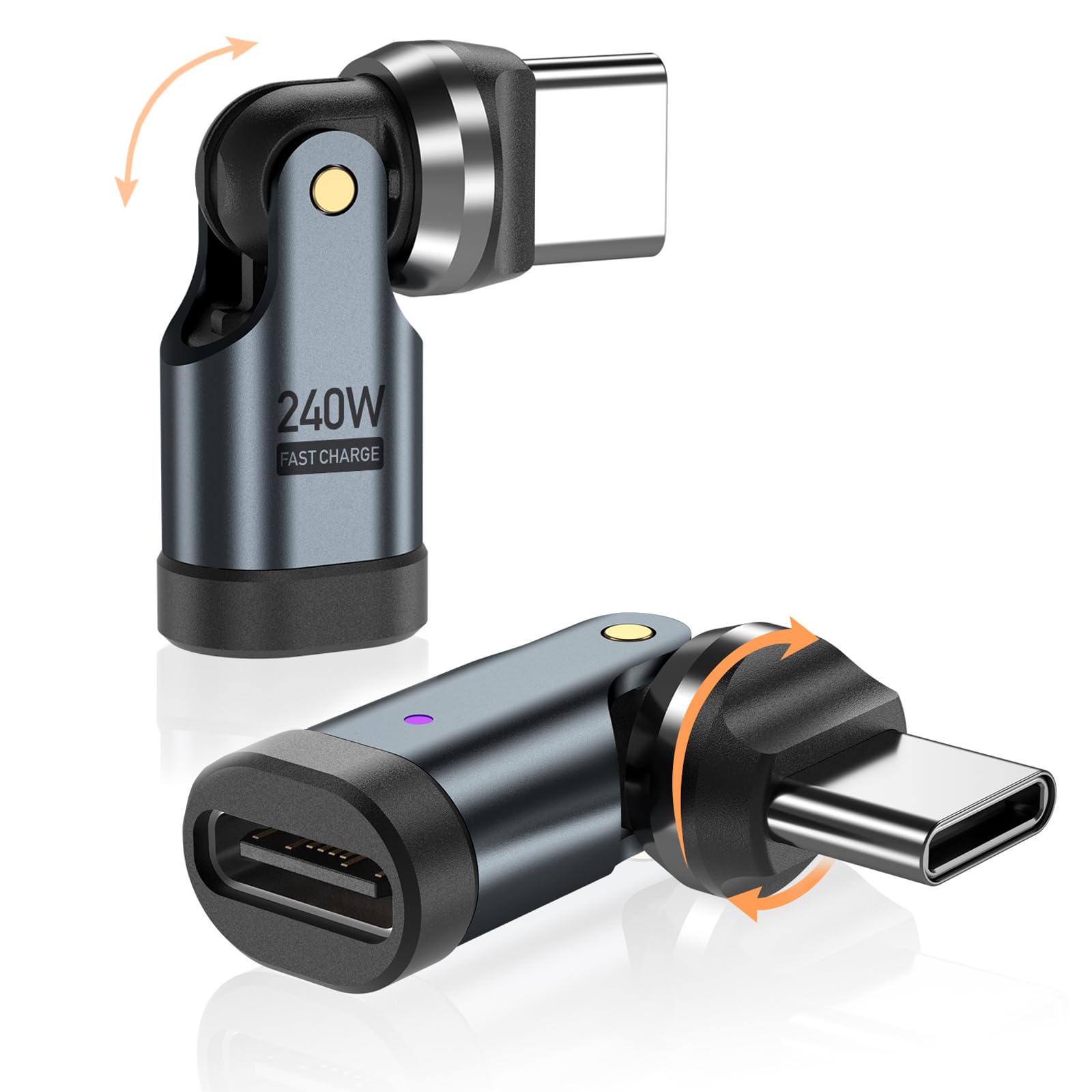 VISAGLOR PD 240W USB C 90 Grad Adapter 2 Stück, 360°+180° Drehung USB-C Winkelstecker Adapters, Datenübertragung, Type C Gewinkelt Adapter für 1Phone16/15/Ma-book/1Pad Serie, Andere Type C Geräte