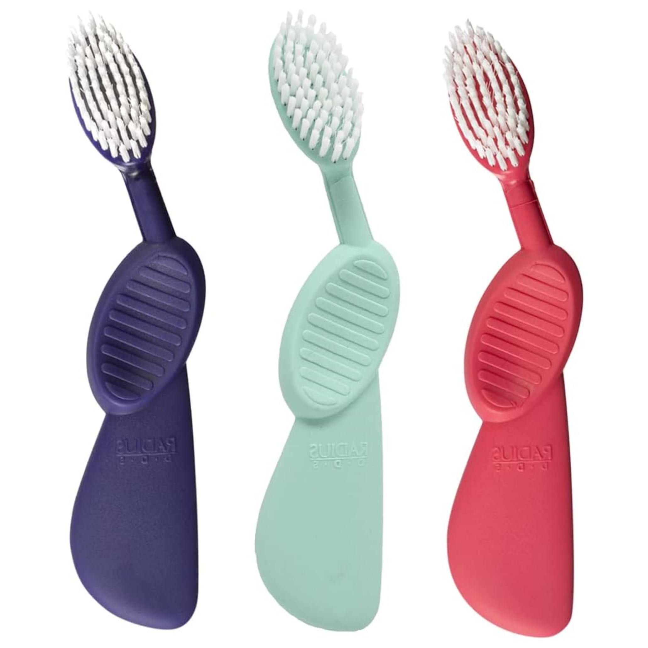 Radius Spazzolino da denti flessibile, per mano sinistra, confezione da 3 in colori assortiti, senza BPA e ADA, progettato per migliorare la salute delle gengive e ridurre il rischio di malattie