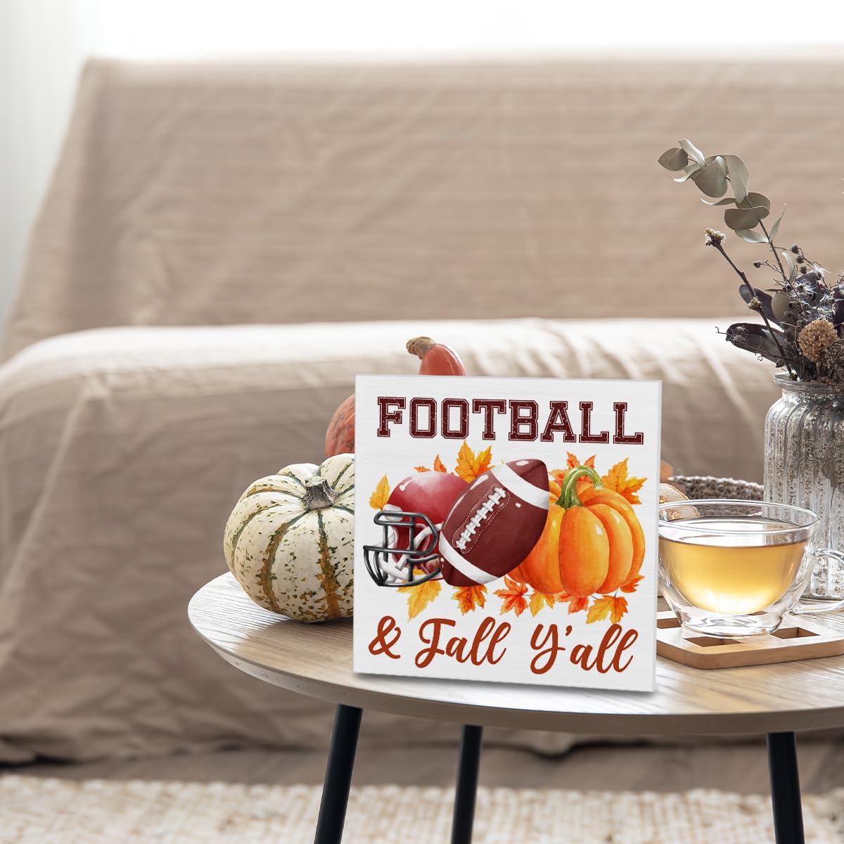Happy Fall Y'all Wooden Block Sign - Autumn Pumpkin Coffee Football Decor For Shelf, Table, Or Wall - View #6