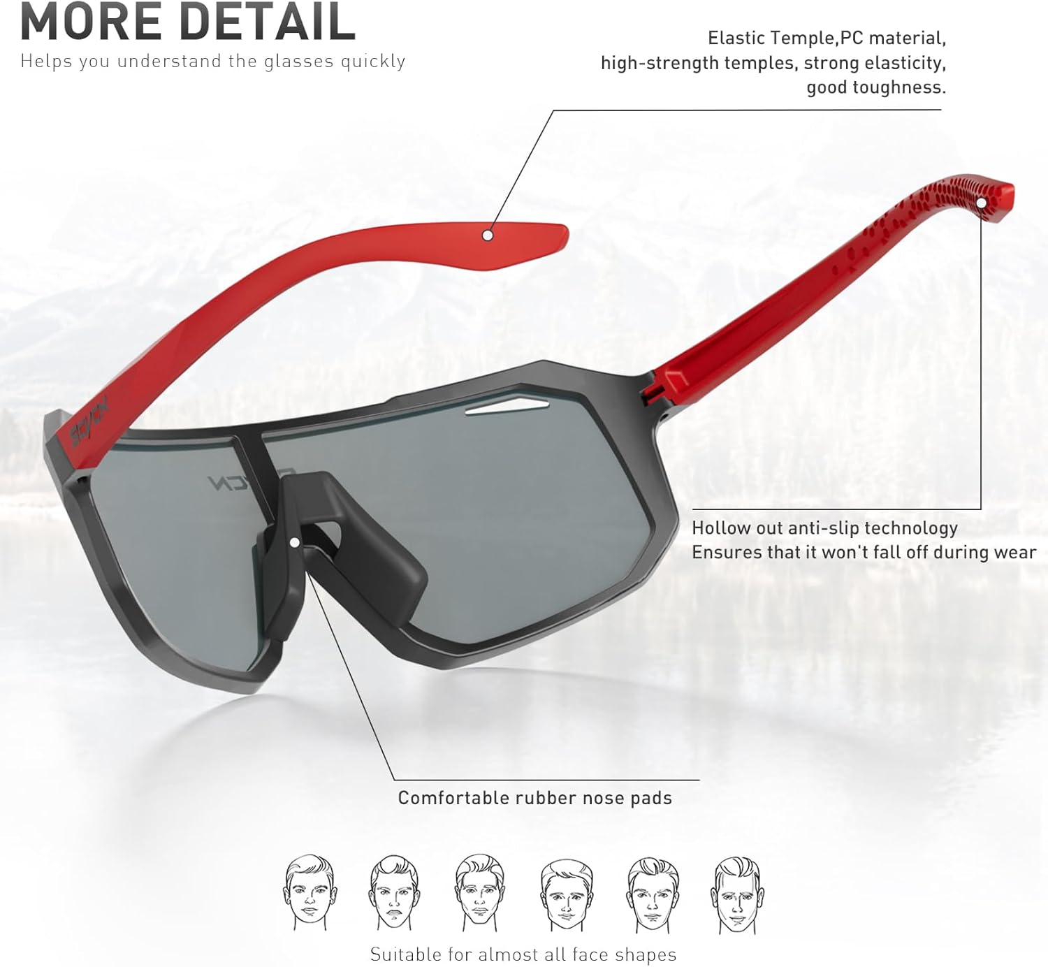 SCVCN Cycling Glasses Sport Sunglasses MTB BMX Men Women Running Driving Fishing Golf - Image 5