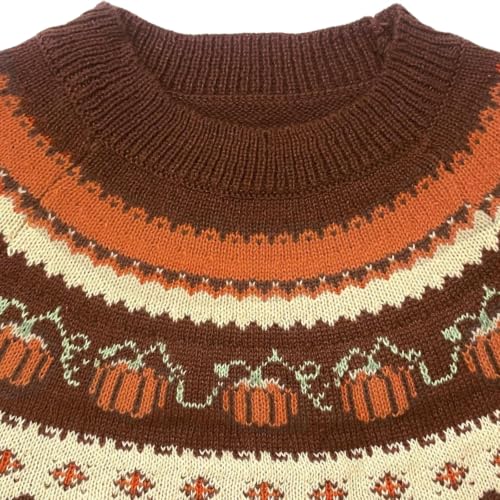Women Fall Pumpkin Fair Isle Halloween Sweater Cozy Knit Vintage Pullover - image 5