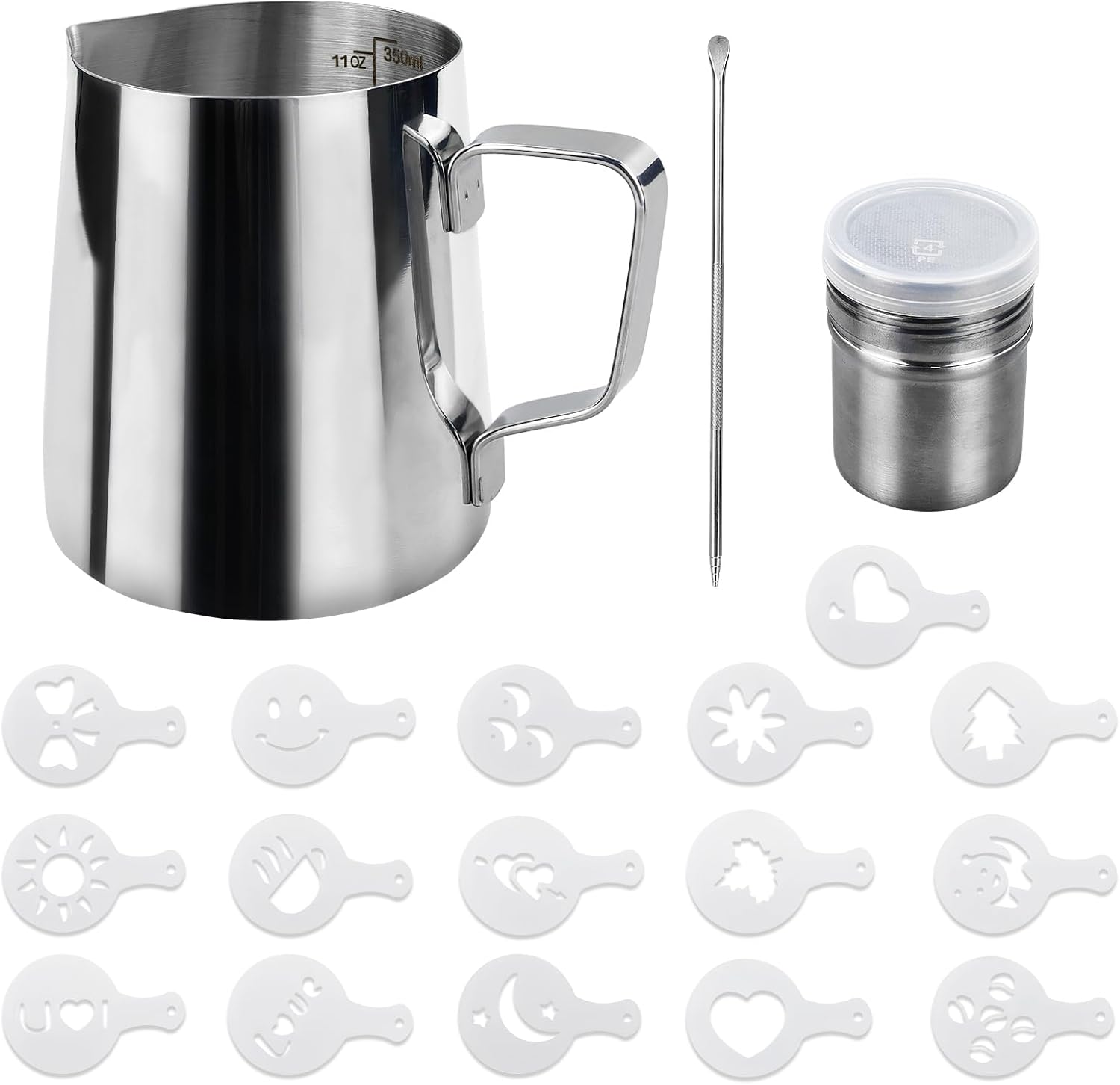Milk Jug,Milk Jug for Coffee Machine,Milk Frothing Jug, 350ml (12oz) Stainless Steel Milk Pitcher Cup Latte Decorating Art Pen with 32 Molds for Making Coffee Cappuccino Frothing Milk Coffee Machine Milk Jug,Milk Jug for Coffee Machine,Milk Frothing Jug, 350ml (12oz) Stainless Steel Milk Pitcher Cup Latte Decorating Art Pen with 32 Molds for Making Coffee Cappuccino Frothing Milk Coffee Machine