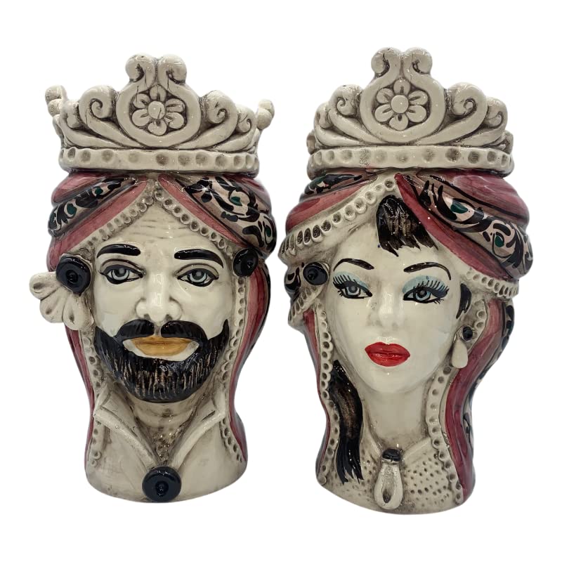 Cabezas de Moro Siciliano (1 Pieza) h Aproximadamente 20 cm Cerámica de Caltagirone, Los Normandos, Rosa - Hombre