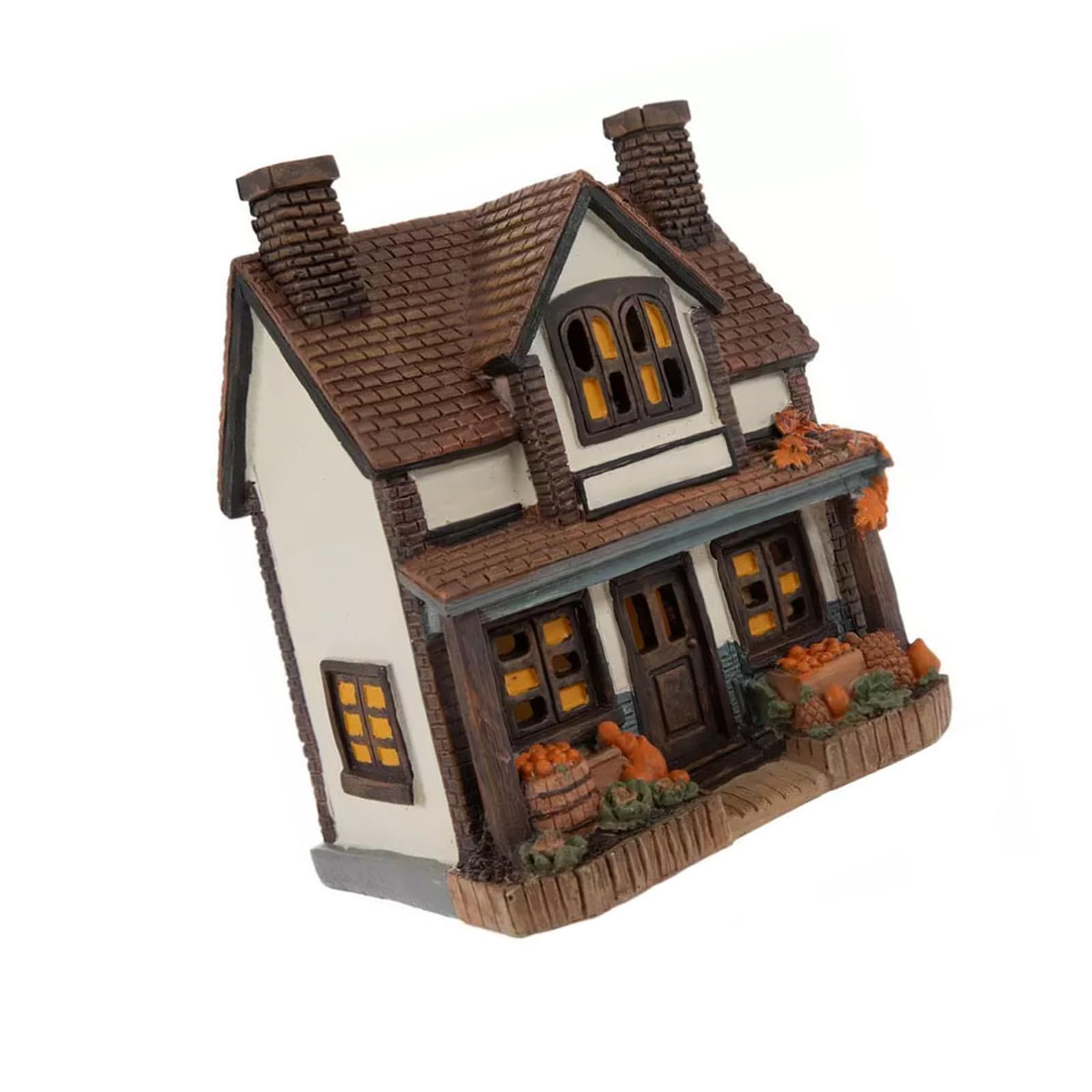 Lighted Resin Pumpkin House Decor, Warm Window Glow Autumn Village Figurine for Mantel Shelf Tabletop Display Accent Autumn Village Figurine Harvest Cottage Indoor Pumpkin Shelf Ornament Warm Window