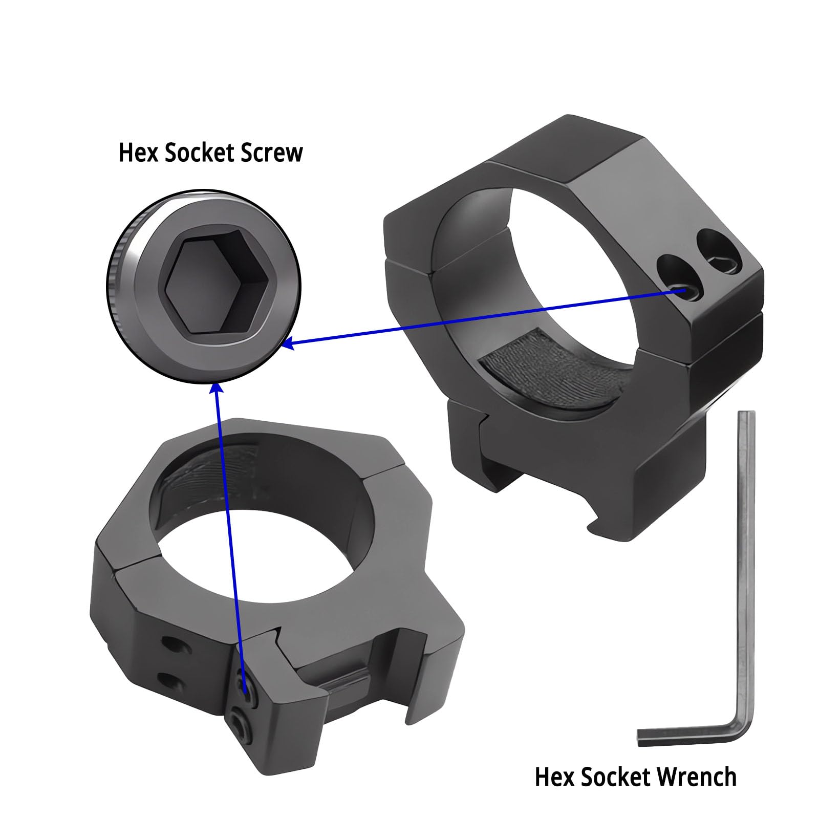 2 Pezzi Anello di Montaggio per Mirino, Anelli di Montaggio for Cannocchiale in Lega di Alluminio, Medio per Guida Picatinny, Adatto per Tubi con Diametro