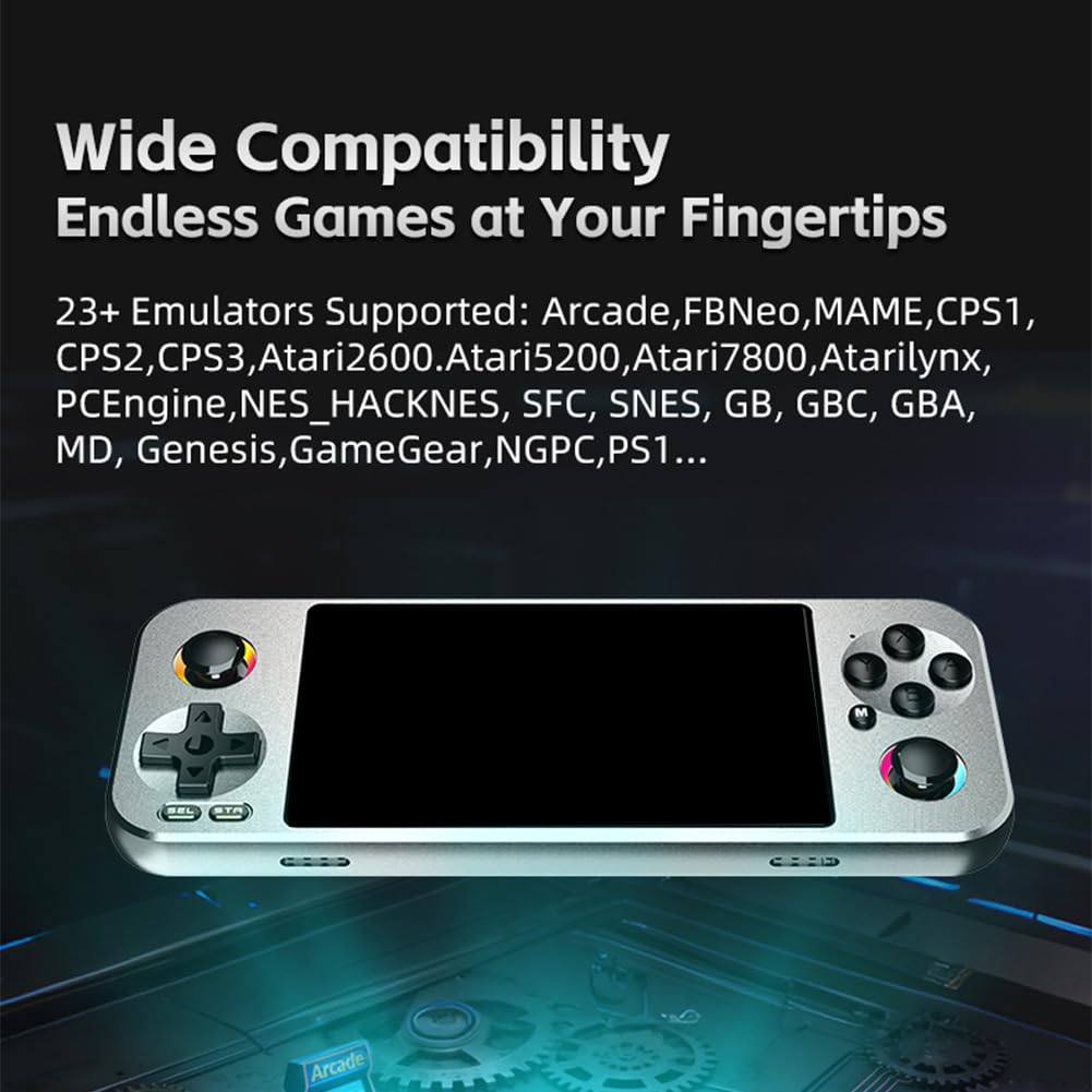 Handheld-Spielkonsole, 4,5-Zoll-Retro-Spielkonsole mit über 18.000 vorinstallierten Klassikern, Open-Source-Linux-System, Unterstützt Joystick-Atemlicht, tragbares Handheld-Videospiel (Gold)