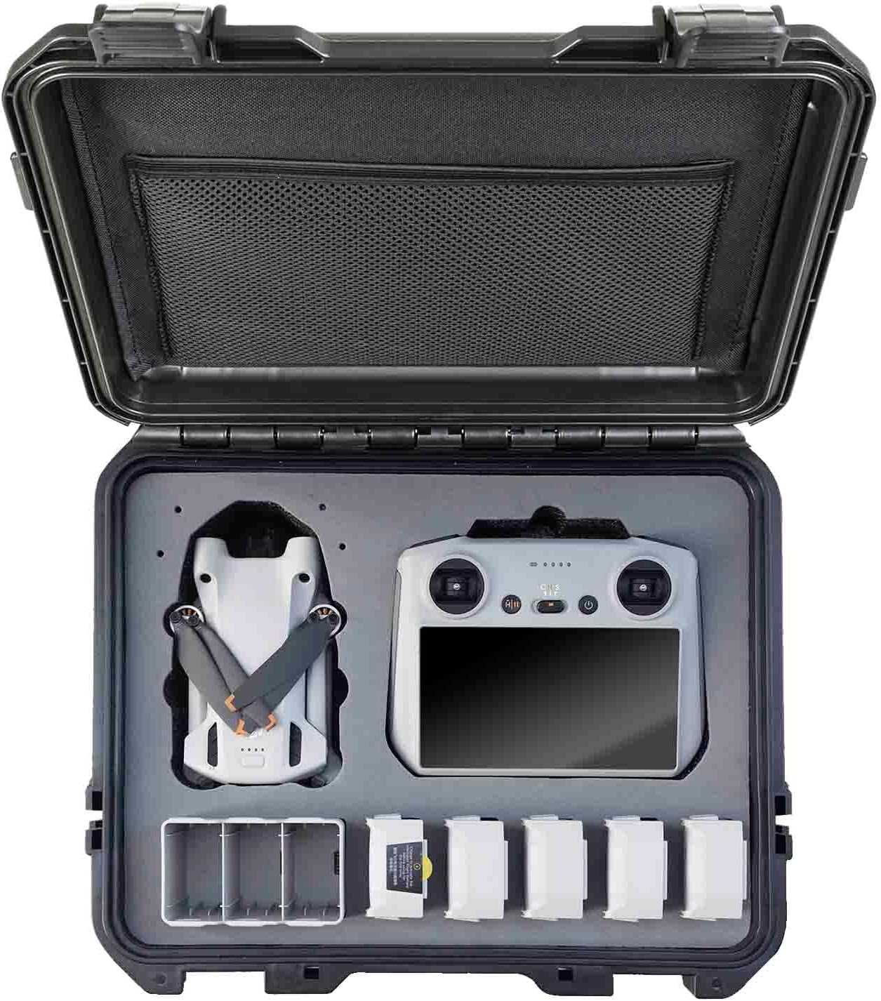 INNVO Waterproof Hard Case for DJI Mini 4 Pro Fly More Combo RC-N2, Compatible with DJI Mini 3/3 PRO, Rugged Protective Carrying Case with Insert Foam, Rubber Handle and Mesh Pocket Black