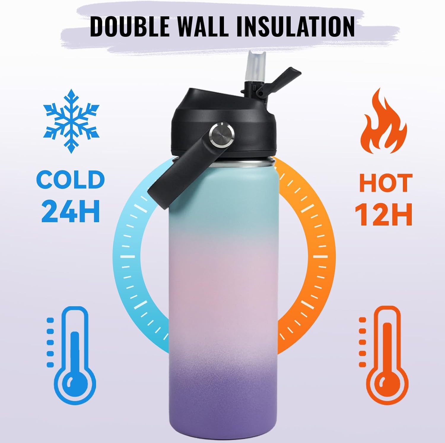 18oz Insulated Stainless Steel Water Bottle, Wide Mouth Double Wall Vacuum, Silicone Straw, Sweat & Leak Proof, BPA Free Insulated Water Flask for Travel, Keep Cold 24h Hot 12h, Pink - Image 6