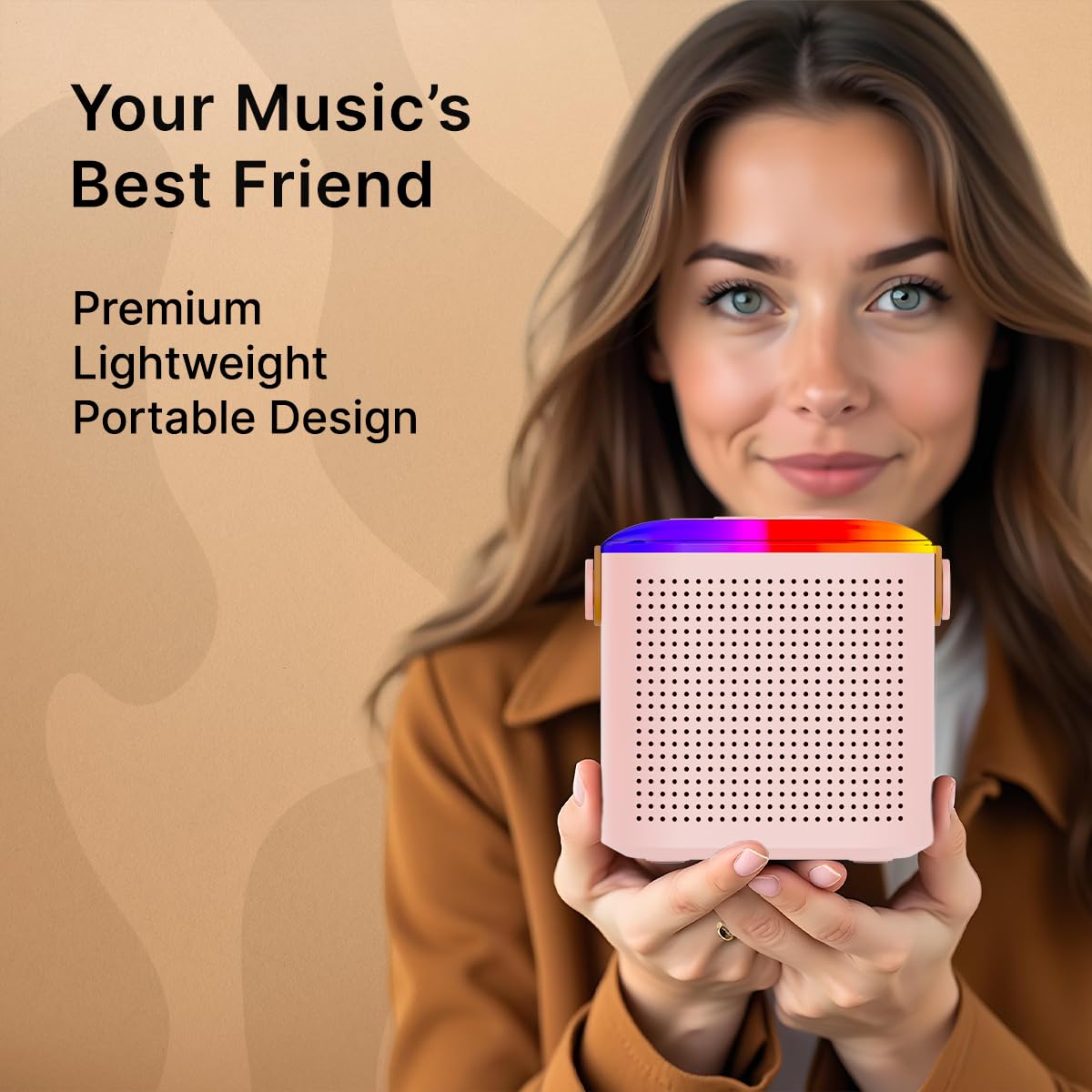 pTron Newly Launched Fusion Tunes 10W Mini Bluetooth Speaker, Wireless Karaoke Mic, 8Hrs Playtime, Vivid RGB Lights, Voice Effects, Multi-Play Modes BT5.1/TF Card & Type-C Charging (Light Pink) 4