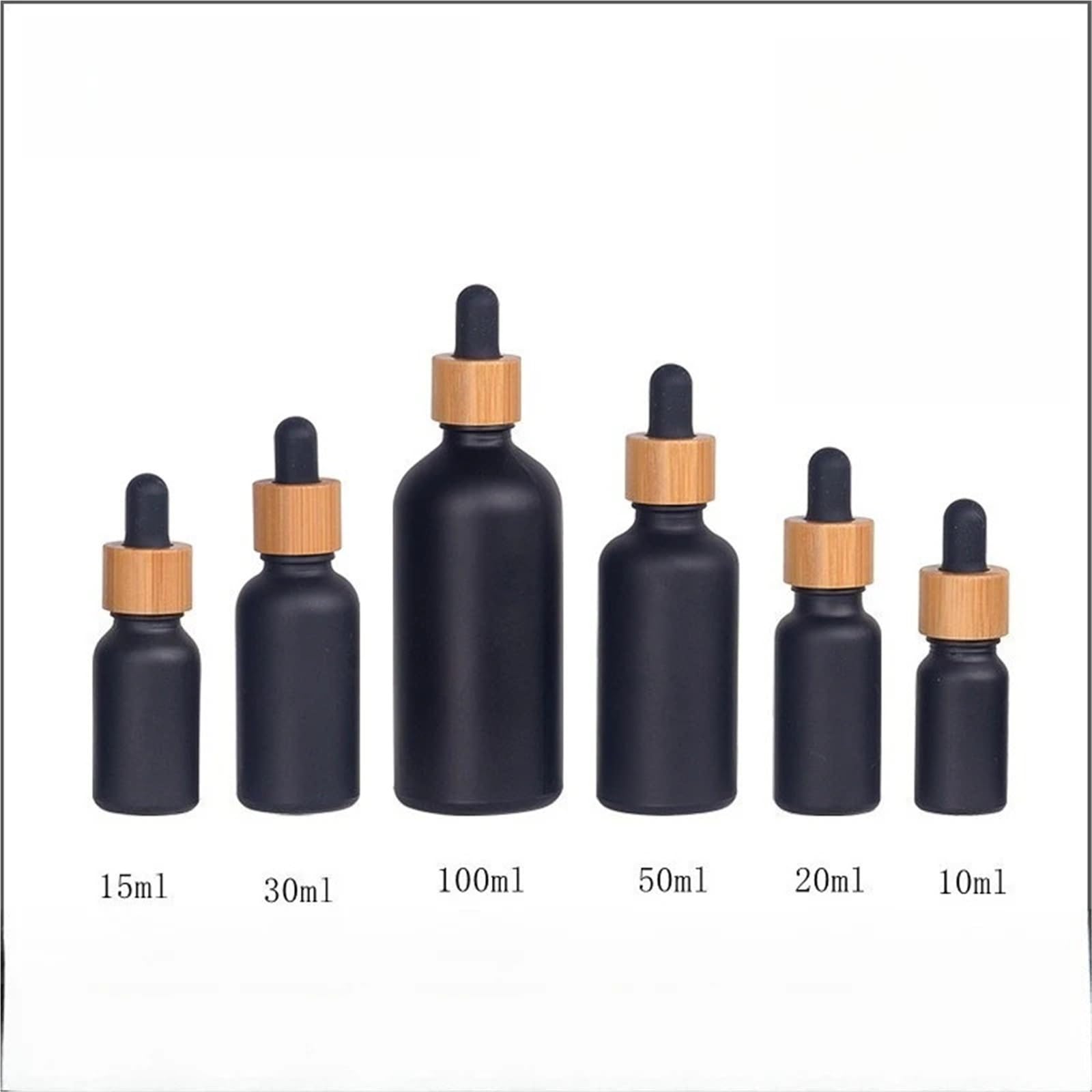 Gotero 5/10/15/20/30/50/100ml botella de aceite esencial negro mate tapa cuentagotas goma madera cosmético vidrio esmerilado(Bamboo Circle,10pcs,50ml)