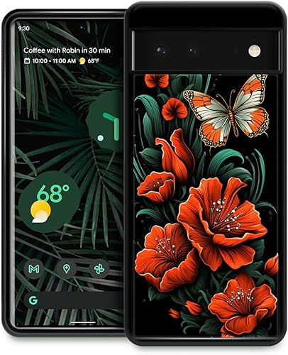 CARLOCA Funda compatible con Google Pixel 7, diseño de mariposa de flores rojas para Google Pixel 7, ultra protección, a prueba de golpes, silicona disponible en Yaxa Peru