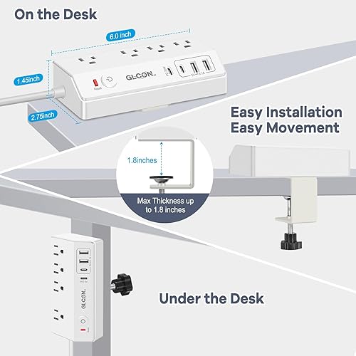 Miniatura 4 de Regleta de alimentación USB C de escritorio - Estación de carga para múltiples dispositivos - Extensor de toma de enchufe múltiple - Protector de