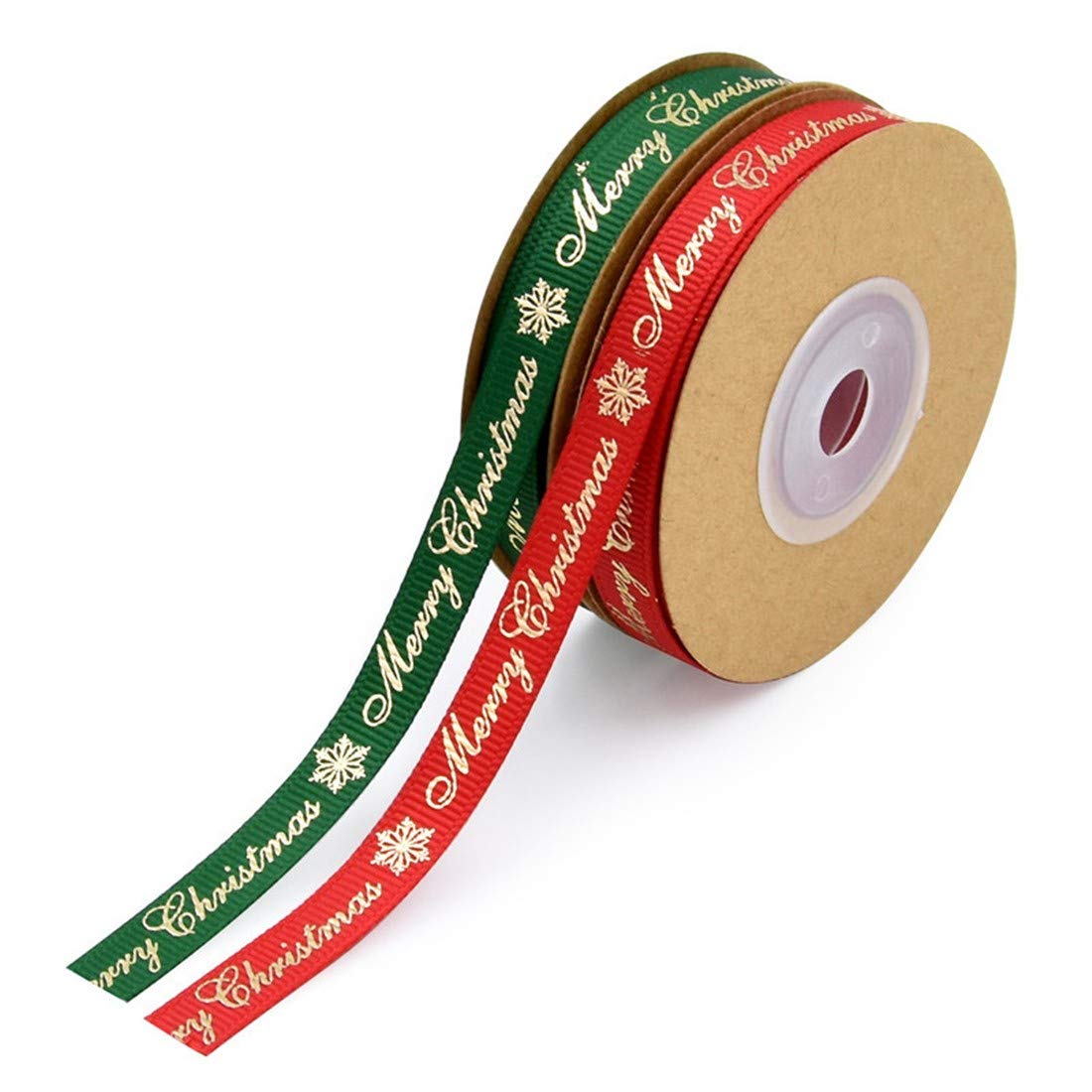 2 Rolls 40 Yard Christmas Ribbon,Satin Ribbons, Printed Merry Christmas Decoration Ribbons Gift Wrap Ribbon for Party Crafts Gifts, 10mm Wide (Red and Green)