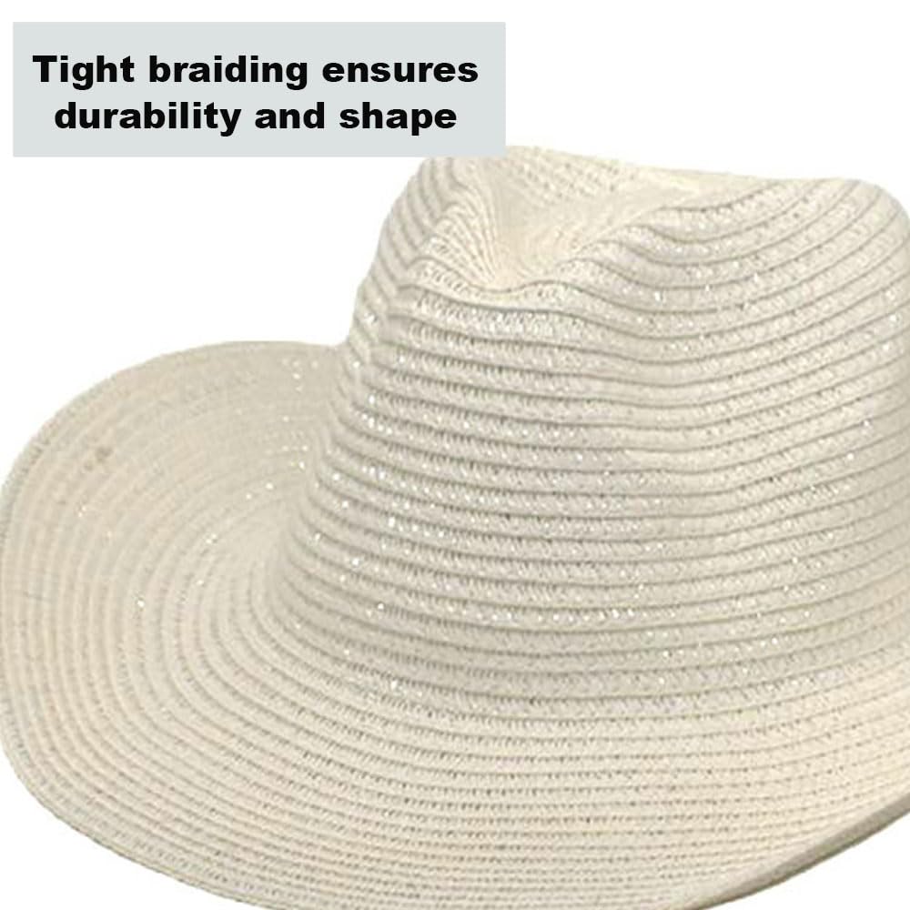 Men Straw Panama Trilby Hat Outdoor Wide Brim Foldable Travel Beach Sun Hat White
