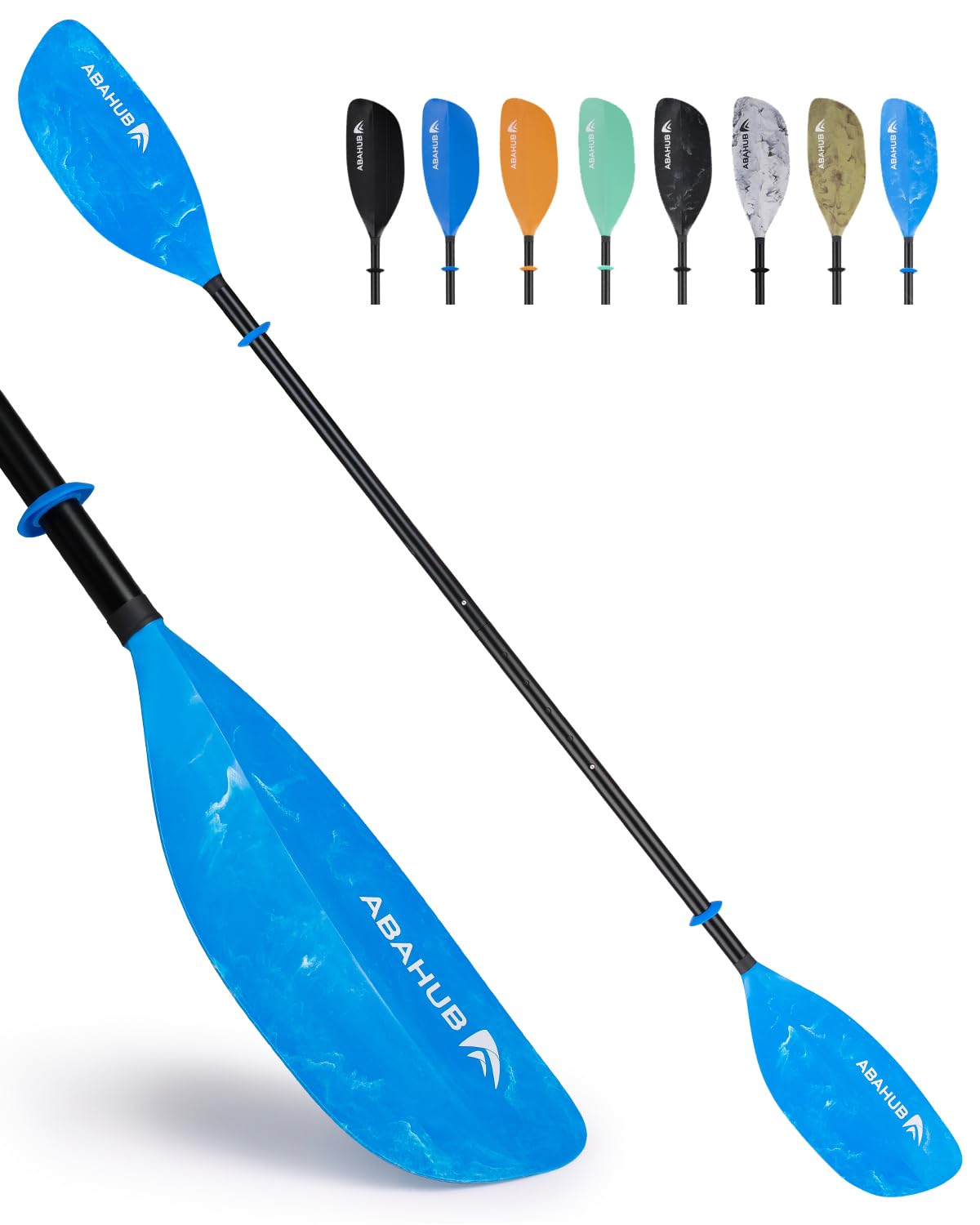 Abahub Adjustable Kayak Paddle 210-230 cm/82-90 Inches Floating Kayaking Oars Boating Oars Canoeing Oars Blue with White Wave Print — image 1