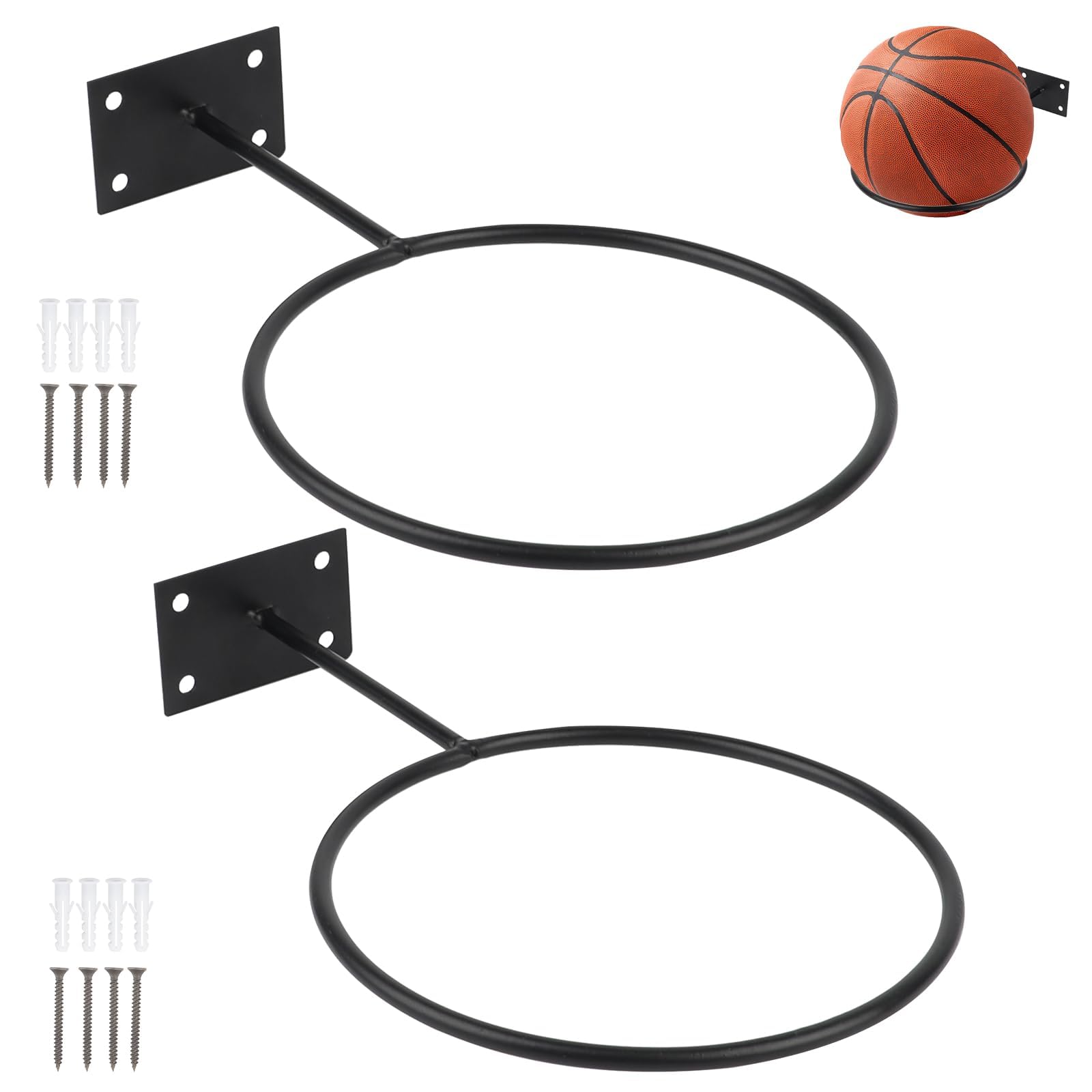 Nexlynk 2 Pcs Basketball Holder Wall Mount Iron Ball Storage Rack for Wall Display Stand for Basketball Soccer Football Volleyball Rugby Sports Room Organization and Decor（23 x 13 cm）