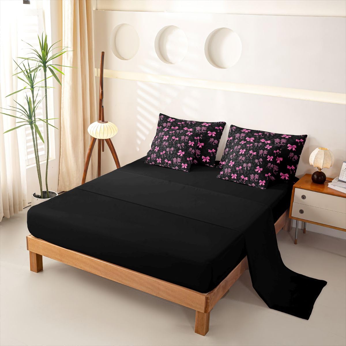 Loussiesd Set di biancheria da letto per bambine con motivo a fiocco, per letto singolo, 7 pezzi, con stampa leopardata rosa, per bambini, ragazzi e ragazze, con copripiumino, lenzuola, federe, federe