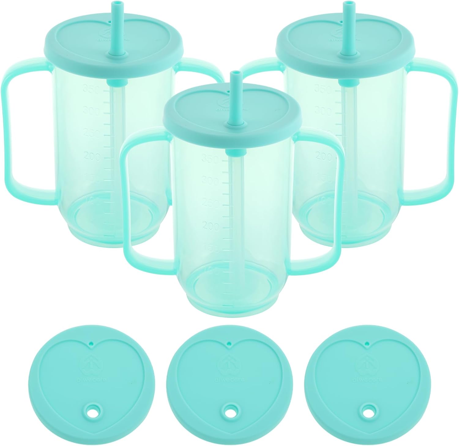 3 PCS Adult Sippy Cups for Elderly, Spill Proof Cups with Straw 2 Handles and Lid, Plastic Drinking Cups for the Elderly Adults Hospital Disabled Handicapped Patients, 12 oz