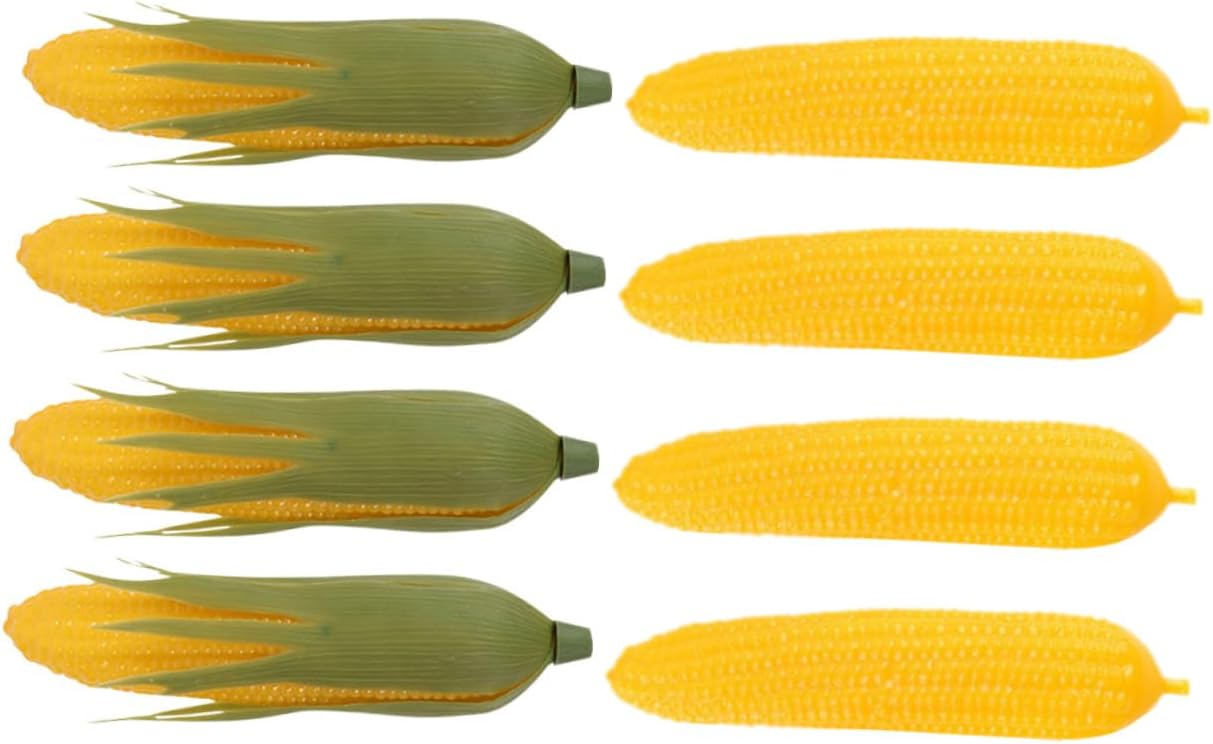 8pcs Artificial Corn Decoration Set, Realistic Plastic Fake Corn Models with Green Husk, Lifelike Vegetable Props for Kitchen, Restaurant, Photography, and Home Display