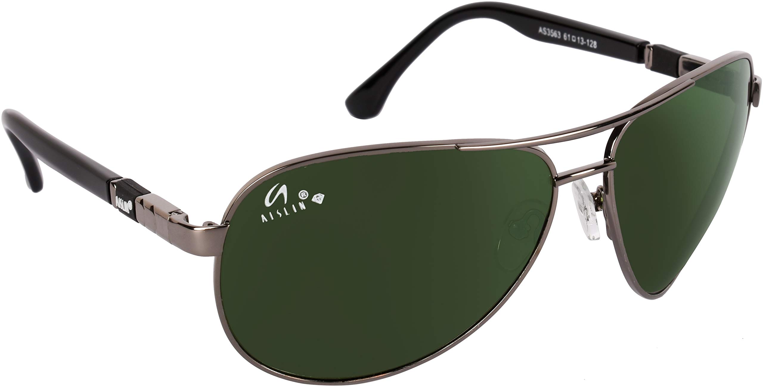 Toughened Glass Aviator Sunglasses For Men - (Dark Green G-15 Lens | Gun Frame | Large Size | RB3563)-image-42