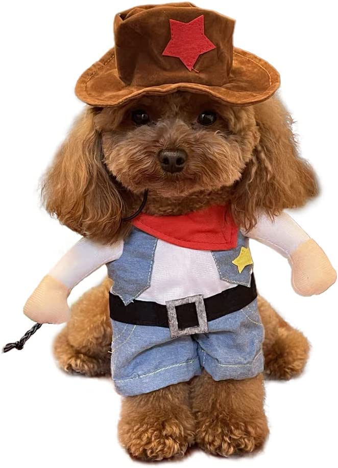 DELIFUR Cowboy Pet Costume with Hat Dog Costume Funny Pet Clothing Special Events Costume for Small Dog Cat (S)