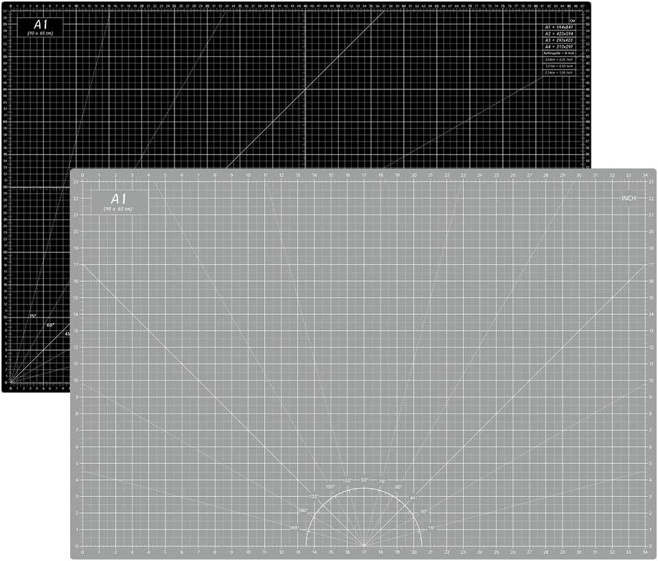 Headley Tools 24 x 36 Inch Large Self Healing Cutting Mat, Durable Rotary Cutting Mat Double Sided 5-Ply Gridded Cutting Board for Craft, Fabric, Quilting, Sewing, Scrapbooking Project, Grey/Black
