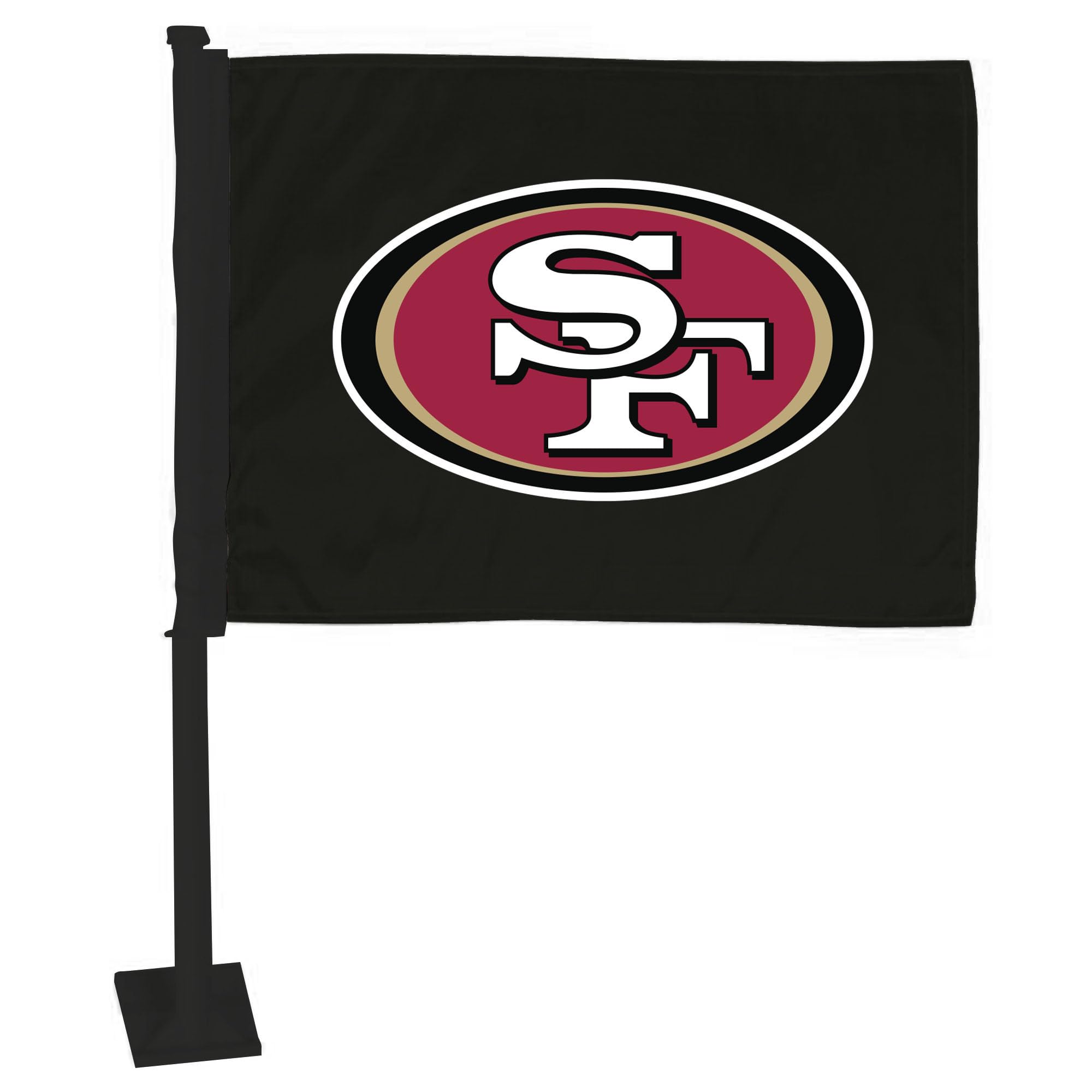 FANMATS 41381 NFL - San Francisco 49ers Single Car Flag | Black Flag & Pole | 11x14in | 49ers Primary Logo